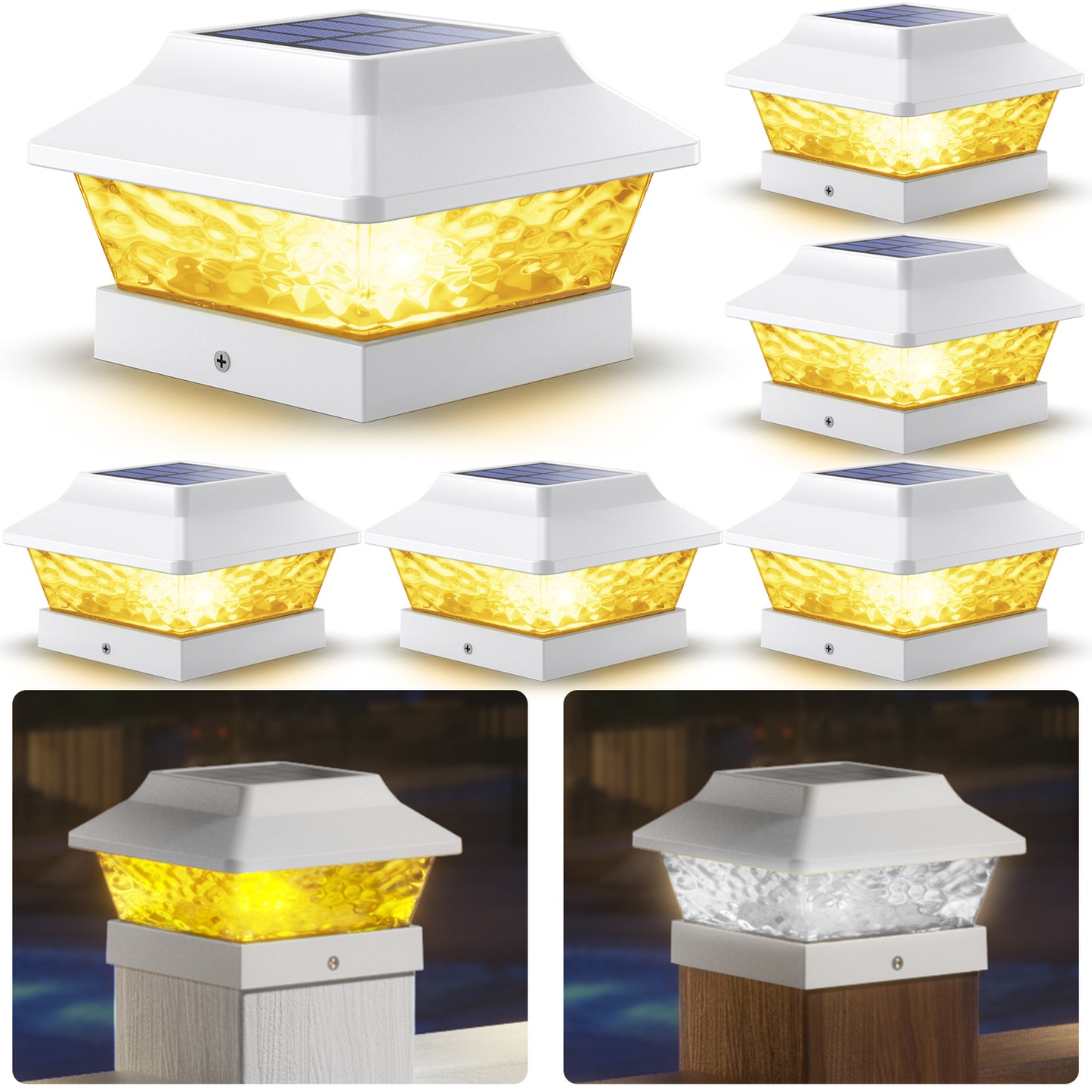 SIEDiNLAR 4x4 Solar Post Cap Lights 2 Modes Metal Deck Fence Post Light Waterproof Outdoor for 3.5x3.5 4x4 Wooden Vinyl Posts Garden Patio Decor, Warm/Cool White (White)