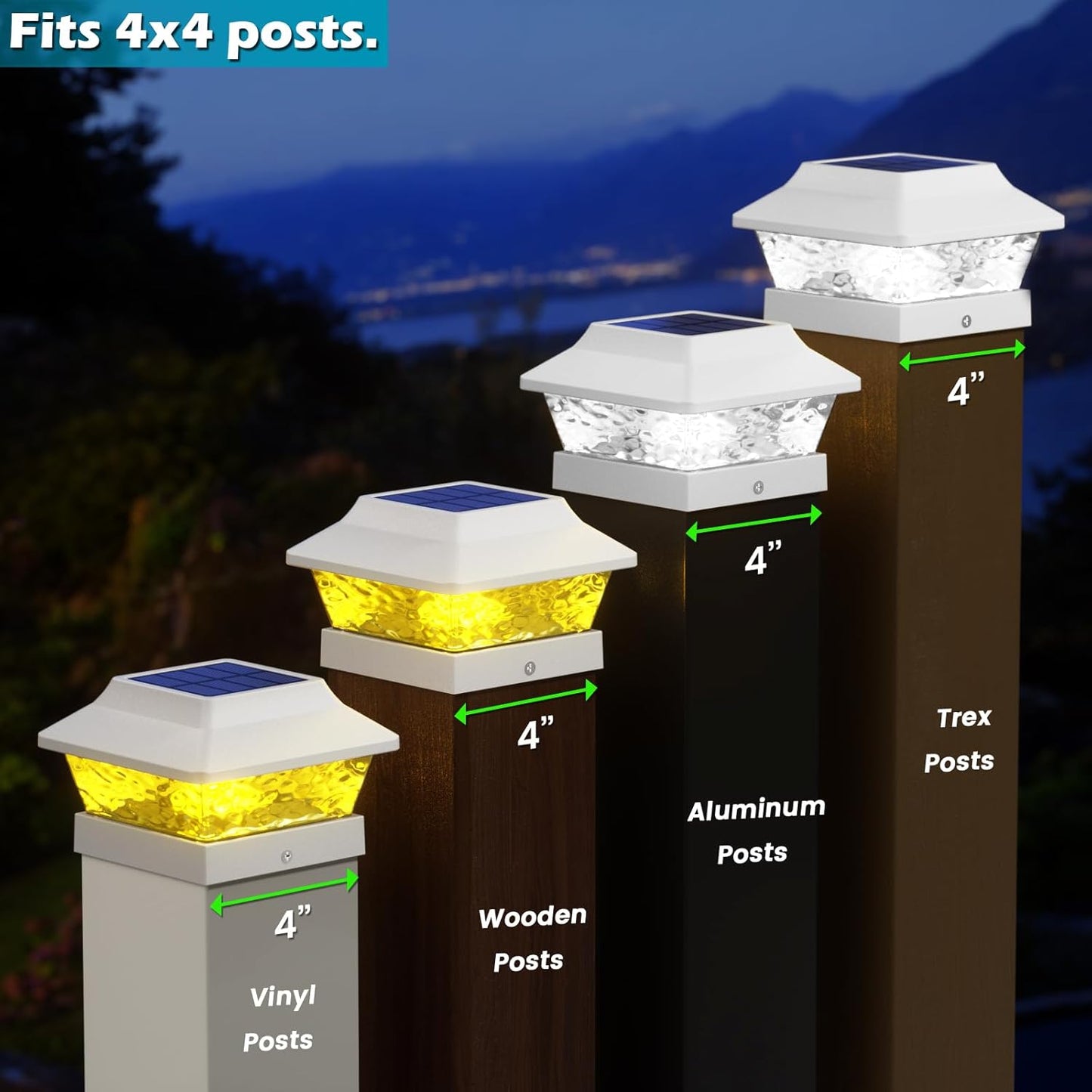 SIEDiNLAR 4x4 Solar Post Cap Lights 2 Modes Metal Deck Fence Post Light Waterproof Outdoor for 3.5x3.5 4x4 Wooden Vinyl Posts Garden Patio Decor, Warm/Cool White (White)