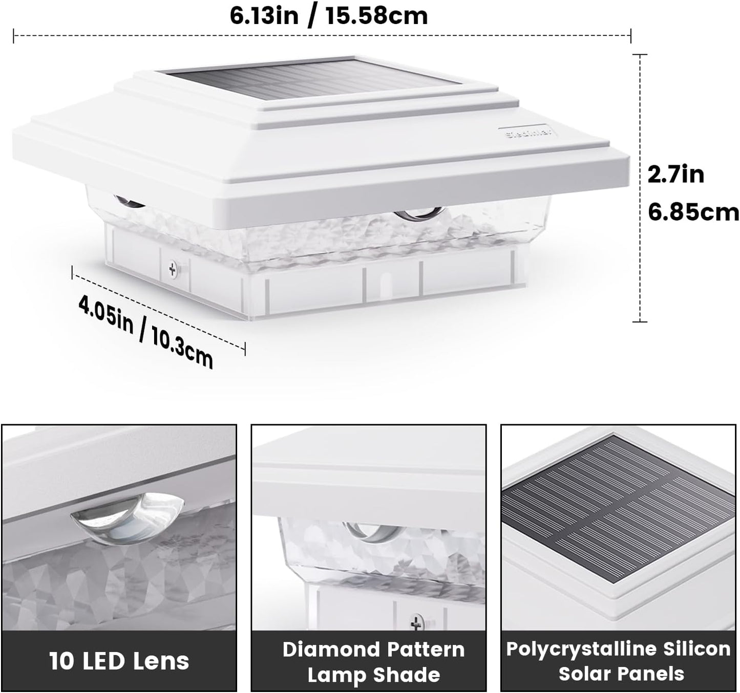 SIEDiNLAR 4x4 Solar Post Lights 50 Lumens 2 Modes, Post Caps Light Outdoor Waterproof for 4x4 Vinyl Wooden Posts, Deck Fence Garden Patio Decor, Warm/White Lighting (White)