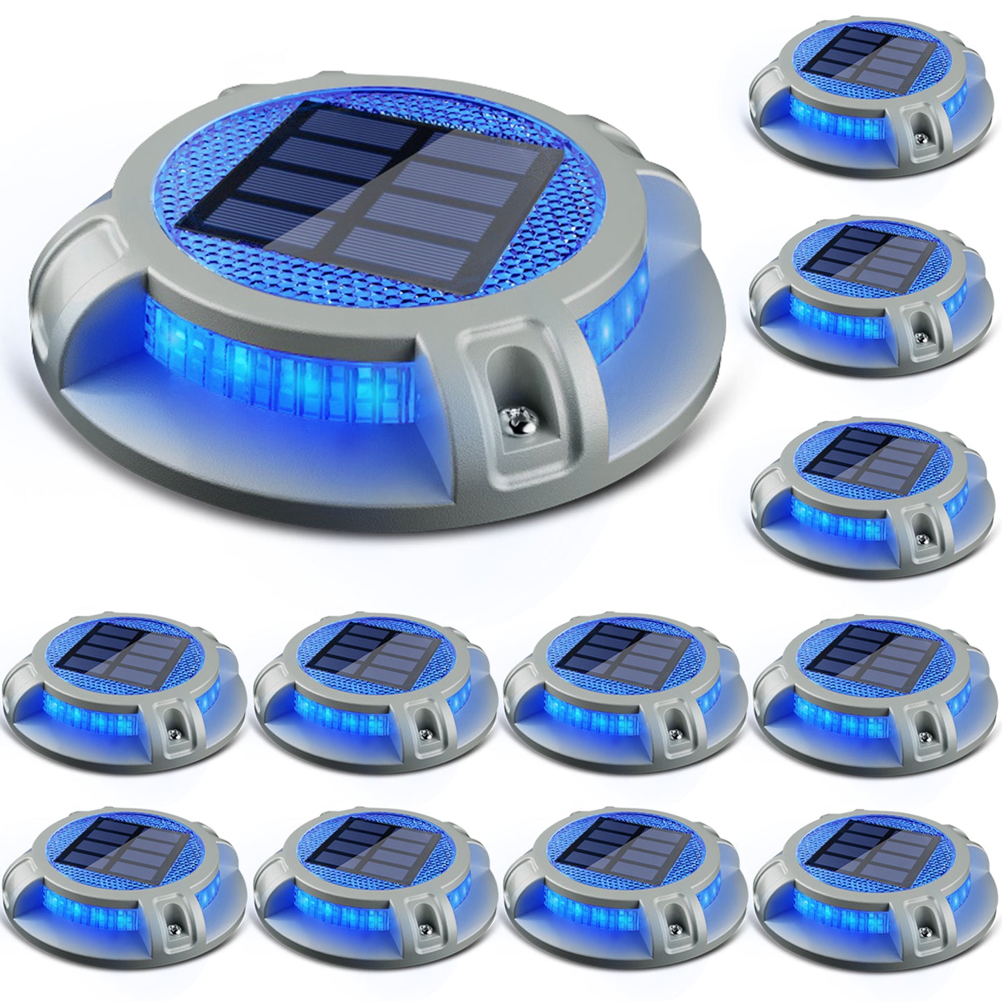 SIEDiNLAR Solar Driveway Lights Outdoor 4 Modes 40 LEDs Marine Dock Light Deck Driveway Markers Waterproof for Garden Step Ground Walkway Pathway Yard, Blue/White Dynamic Lighting
