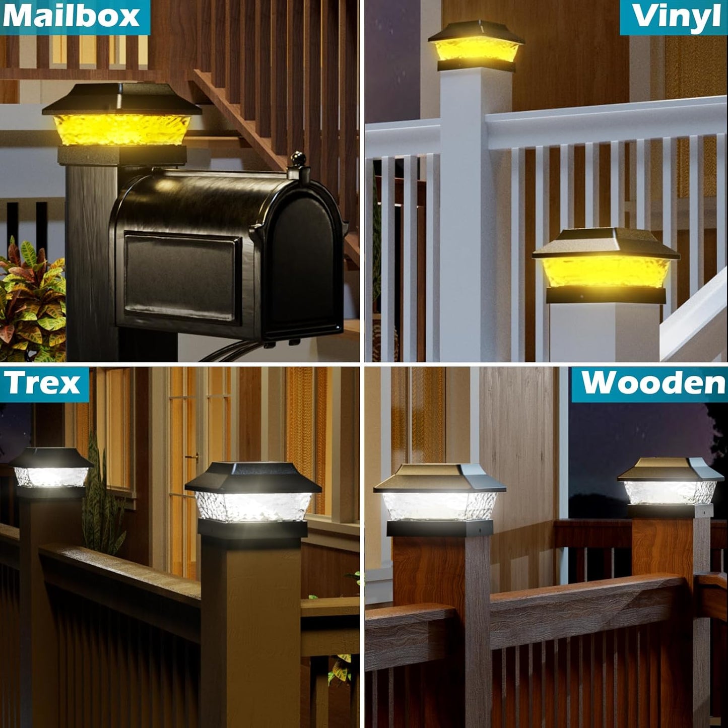 SIEDiNLAR 4x4 Solar Post Cap Lights 2 Modes Metal Deck Fence Post Light Waterproof Outdoor for 3.5x3.5 4x4 Vinyl Wooden Posts Garden Patio Decor, Warm/Cool White (Black)