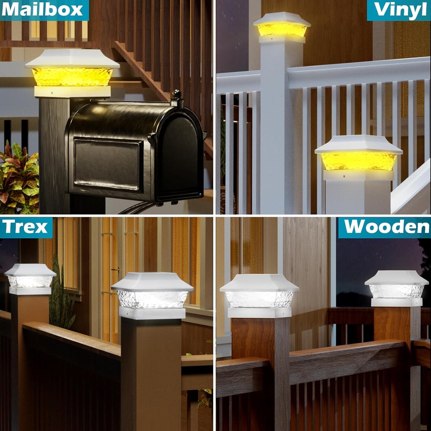 SIEDiNLAR 4x4 Solar Post Cap Lights 2 Modes Metal Deck Fence Post Light Waterproof Outdoor for 3.5x3.5 4x4 Wooden Vinyl Posts Garden Patio Decor, Warm/Cool White (White)