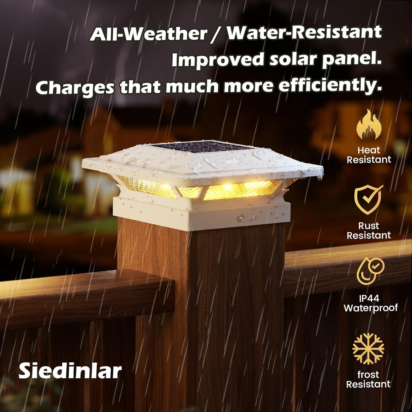 SIEDiNLAR 4x4 Solar Post Cap Lights 16 LEDs 2 Modes 3.5x3.5 4x4 Vinyl Wooden Post Light Waterproof Outdoor for Fence Deck Patio Garden Decor, Warm/Cool White (White)