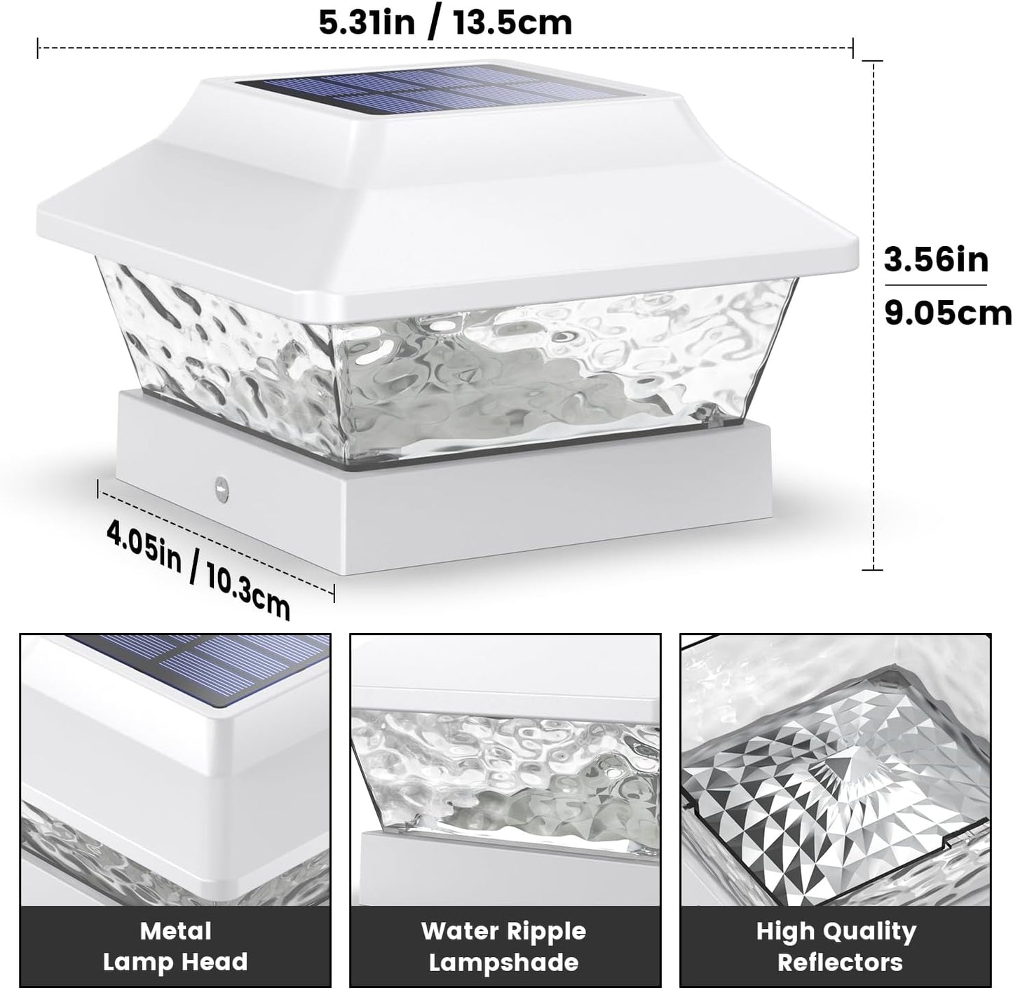 SIEDiNLAR 4x4 Solar Post Cap Lights 2 Modes Metal Deck Fence Post Light Waterproof Outdoor for 3.5x3.5 4x4 Wooden Vinyl Posts Garden Patio Decor, Warm/Cool White (White)