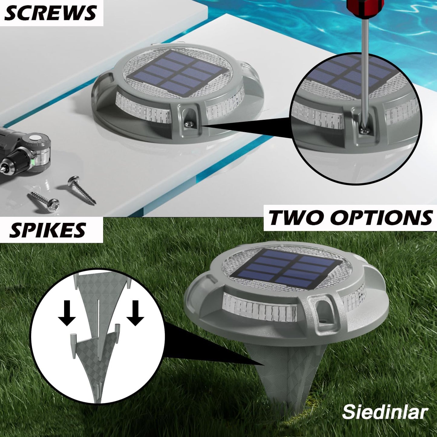 SIEDiNLAR Solar Driveway Lights Outdoor 4 Modes 40 LEDs Marine Dock Light Deck Driveway Markers Waterproof for Garden Step Ground Walkway Pathway Yard, Blue/White Dynamic Lighting