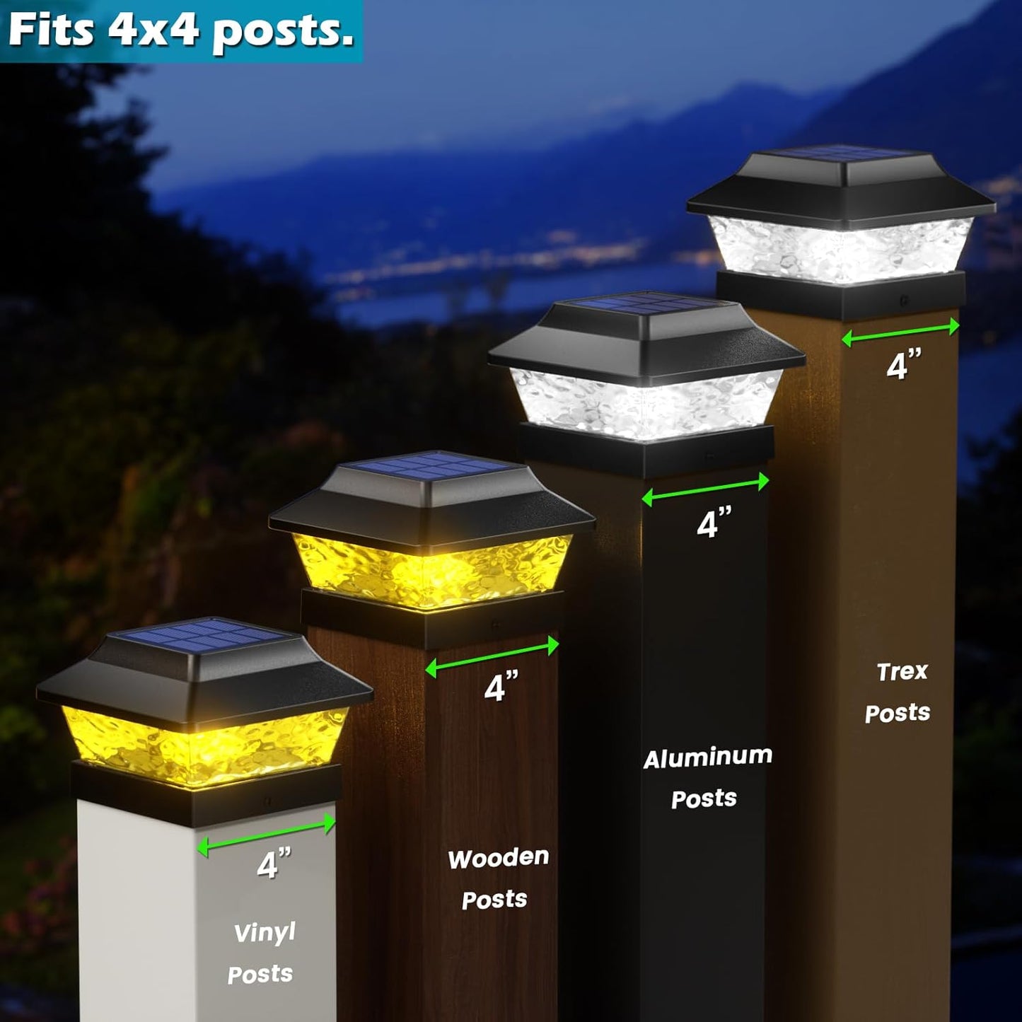 SIEDiNLAR 4x4 Solar Post Cap Lights 2 Modes Metal Deck Fence Post Light Waterproof Outdoor for 3.5x3.5 4x4 Vinyl Wooden Posts Garden Patio Decor, Warm/Cool White (Black)
