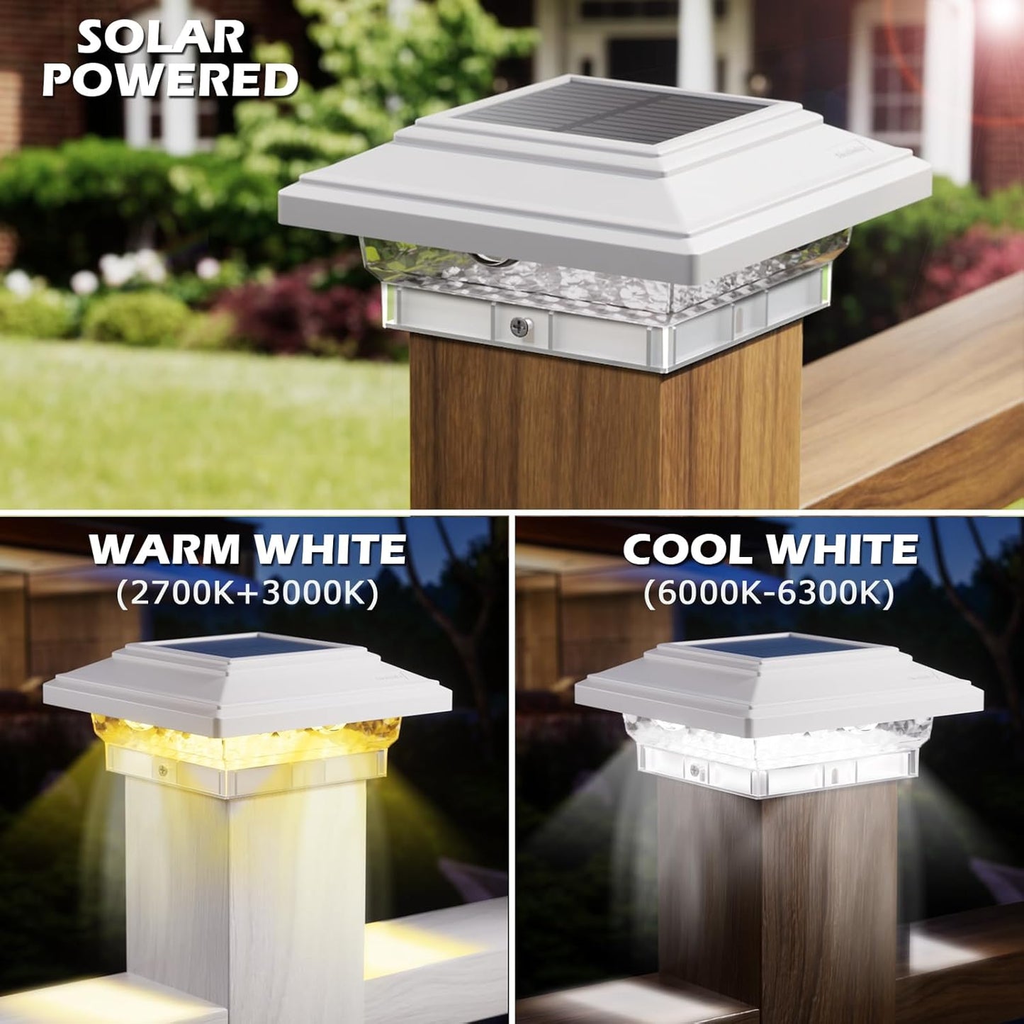 SIEDiNLAR 4x4 Solar Post Lights 50 Lumens 2 Modes, Post Caps Light Outdoor Waterproof for 4x4 Vinyl Wooden Posts, Deck Fence Garden Patio Decor, Warm/White Lighting (White)