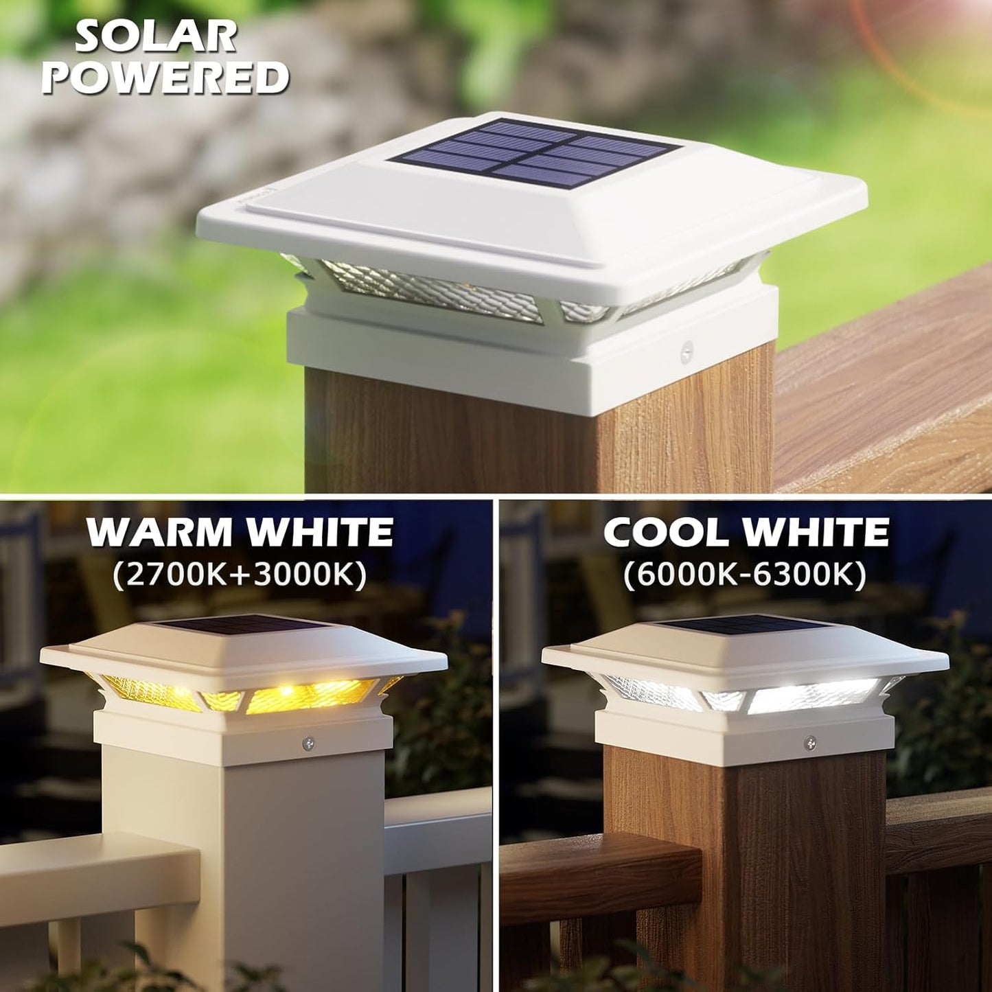 SIEDiNLAR 4x4 Solar Post Cap Lights 16 LEDs 2 Modes 3.5x3.5 4x4 Vinyl Wooden Post Light Waterproof Outdoor for Fence Deck Patio Garden Decor, Warm/Cool White (White)