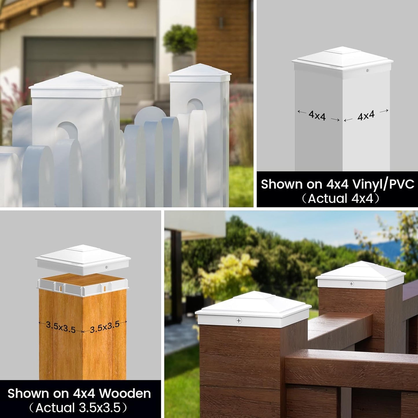 SIEDiNLAR 4x4 Pyramid Post Caps Waterproof Outdoor 4x4 Post Cover, Fits 4x4 3.5x3.5 Vinyl Wood Posts for Fence Deck Mailbox Patio