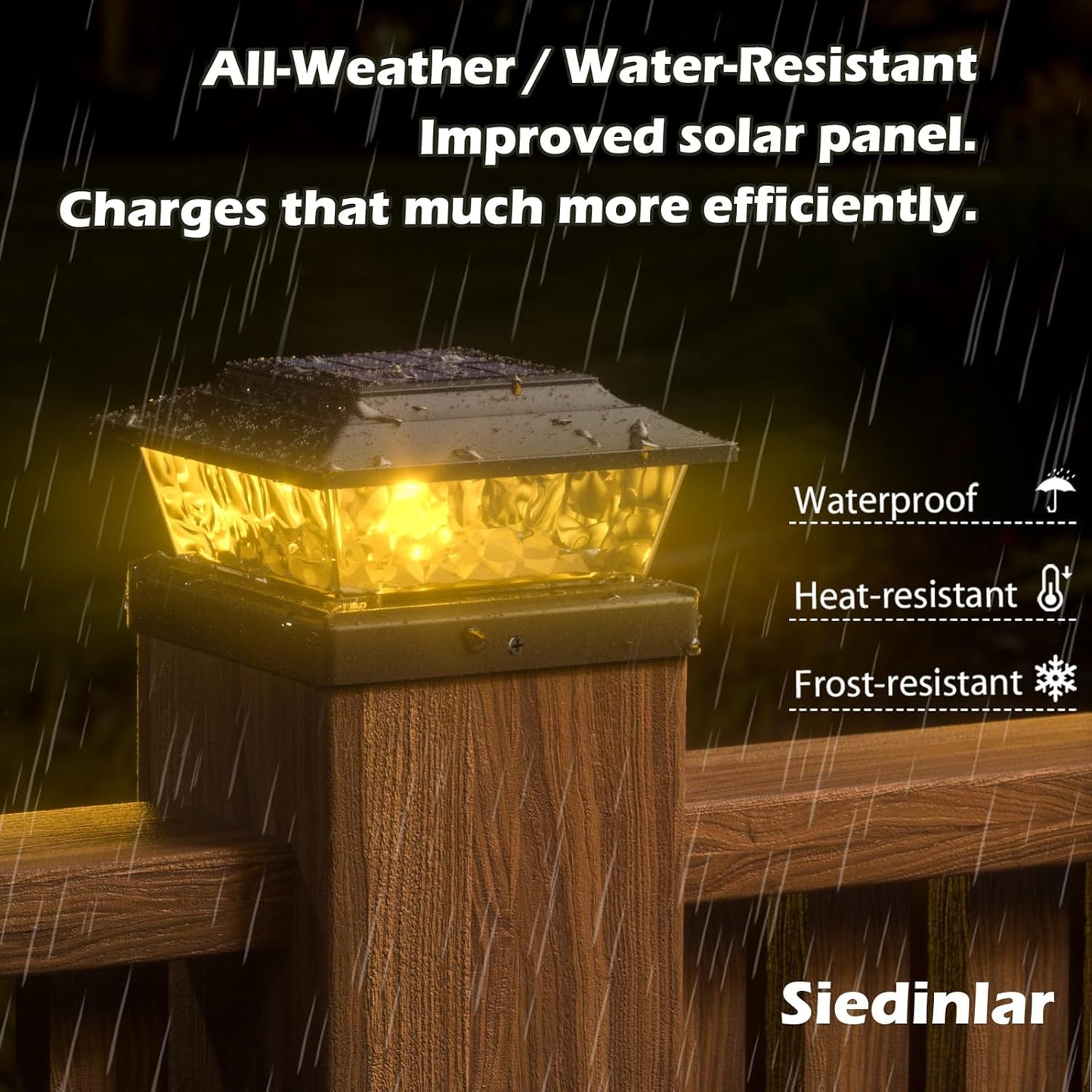 SIEDiNLAR Solar Post Lights Outdoor 12 LEDs 4 Modes Post Cap Light for 4x4 5x5 6x6 Wooden Vinyl Deck Fence Posts Garden Patio Decor, Warm/Cool White Dynamic Lighting (Black)