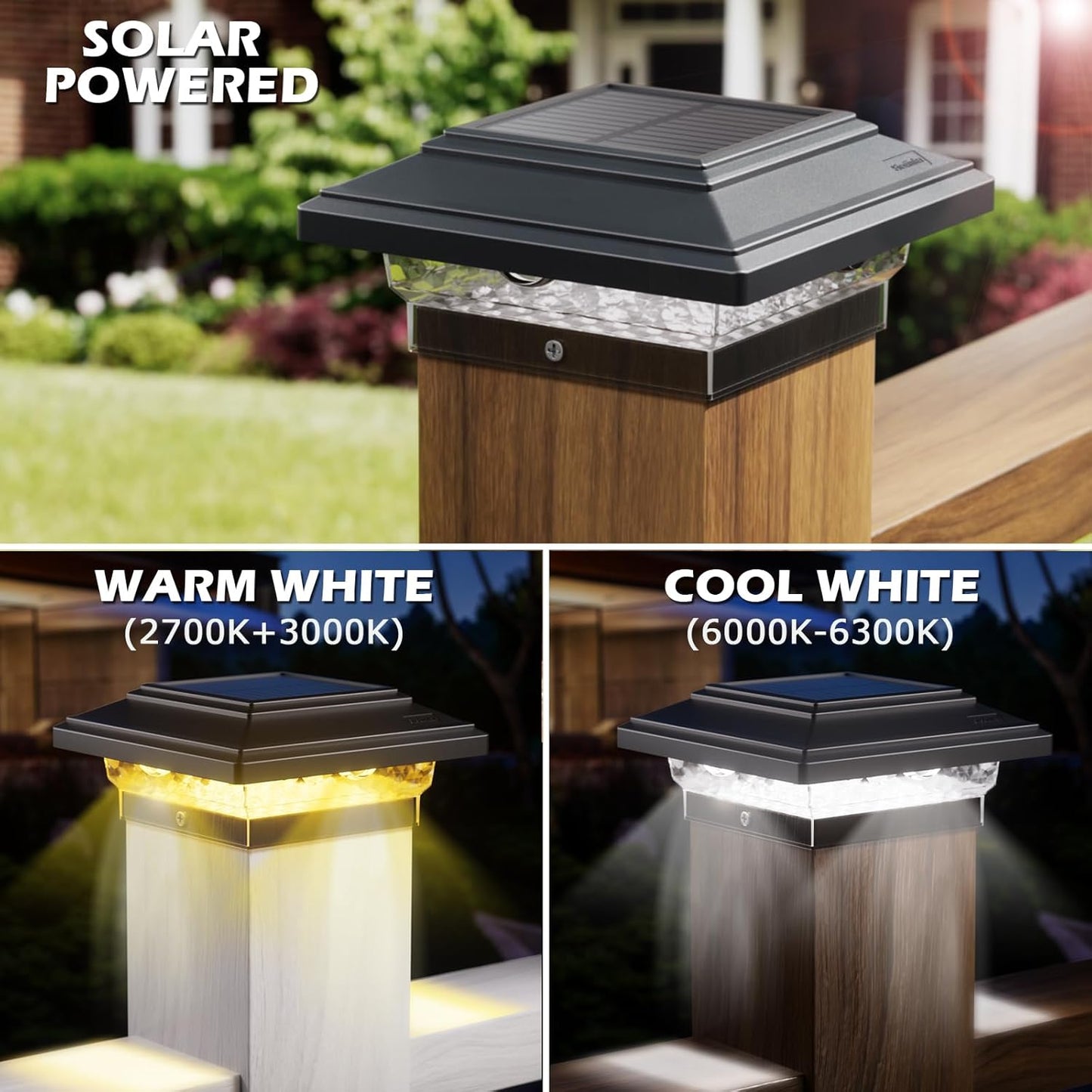 SIEDiNLAR 4x4 Solar Post Lights 50 Lumens 2 Modes, Post Caps Light Outdoor Waterproof for 4x4 Wooden Vinyl Posts, Deck Fence Garden Patio Decor, Warm/White Lighting (Black)