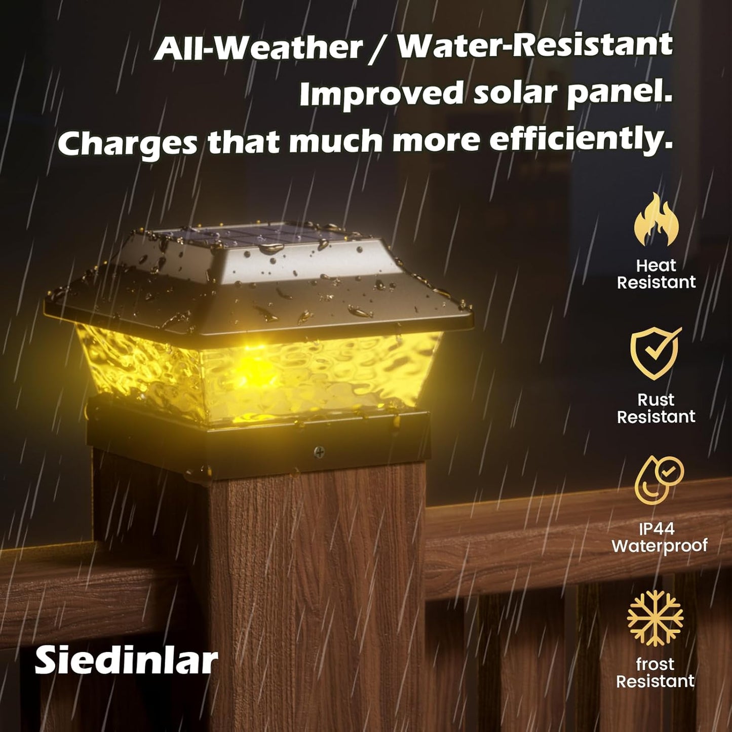 SIEDiNLAR 4x4 Solar Post Cap Lights 2 Modes Metal Deck Fence Post Light Waterproof Outdoor for 3.5x3.5 4x4 Vinyl Wooden Posts Garden Patio Decor, Warm/Cool White (Black)