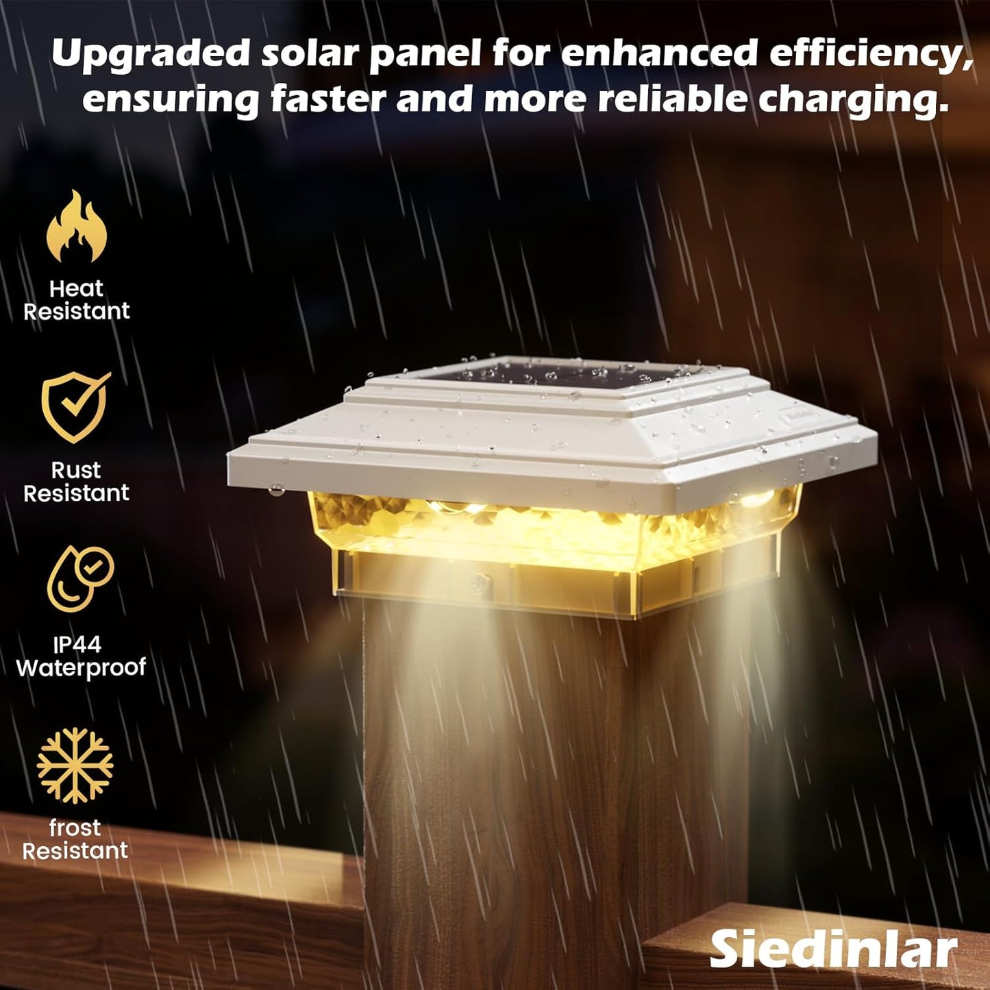 SIEDiNLAR 4x4 Solar Post Lights 50 Lumens 2 Modes, Post Caps Light Outdoor Waterproof for 4x4 Vinyl Wooden Posts, Deck Fence Garden Patio Decor, Warm/White Lighting (White)
