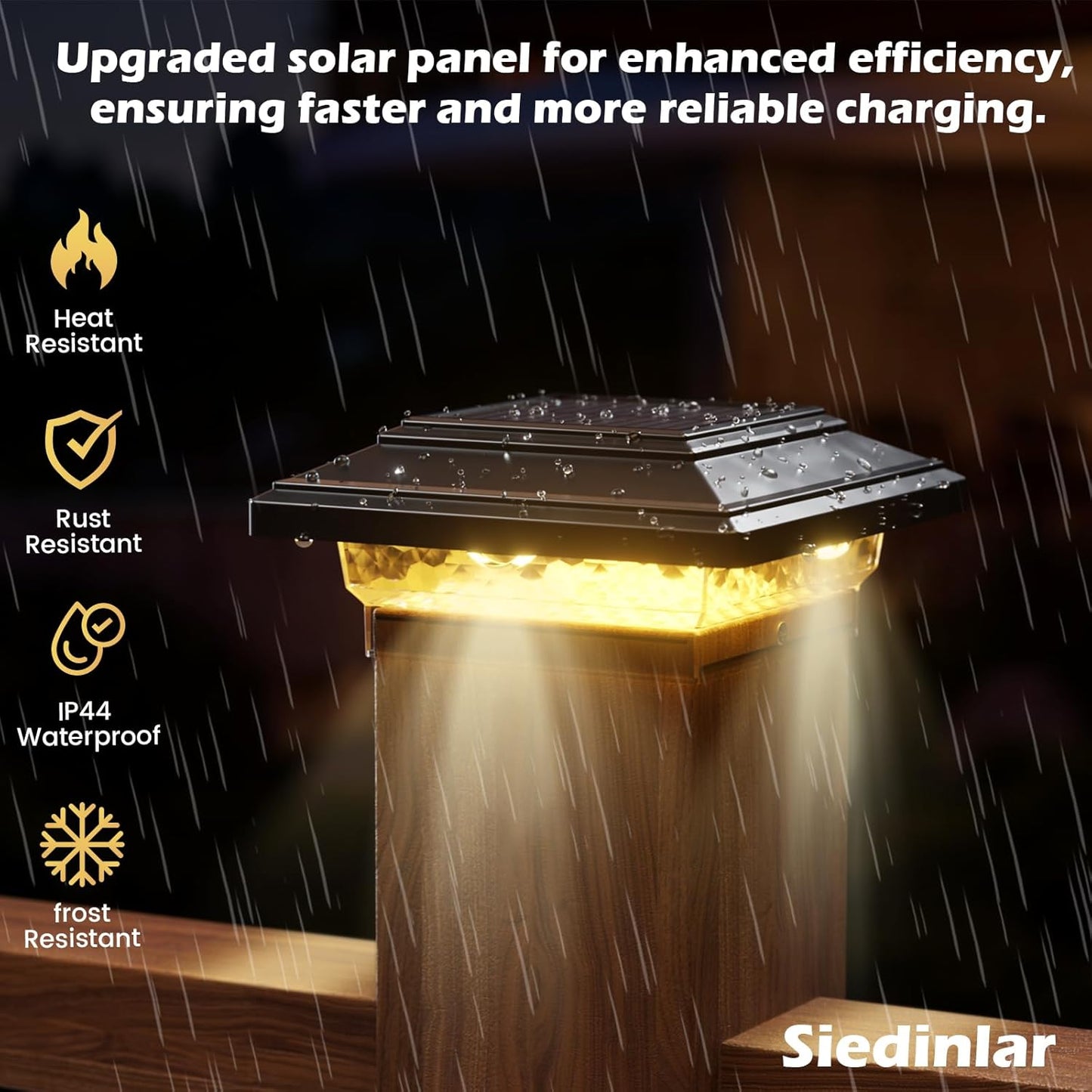 SIEDiNLAR 4x4 Solar Post Lights 50 Lumens 2 Modes, Post Caps Light Outdoor Waterproof for 4x4 Wooden Vinyl Posts, Deck Fence Garden Patio Decor, Warm/White Lighting (Black)