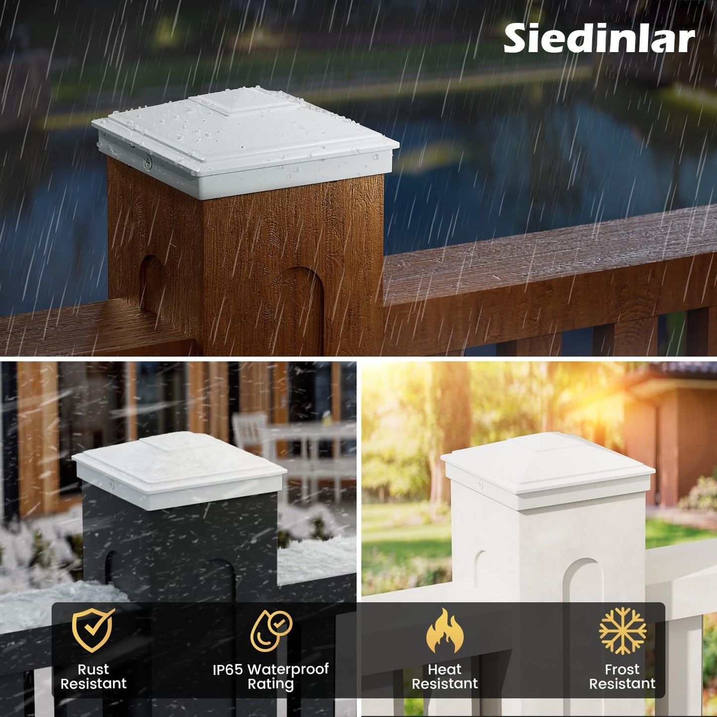 SIEDiNLAR 4x4 Pyramid Post Caps Waterproof Outdoor 4x4 Post Cover, Fits 4x4 3.5x3.5 Vinyl Wood Posts for Fence Deck Mailbox Patio