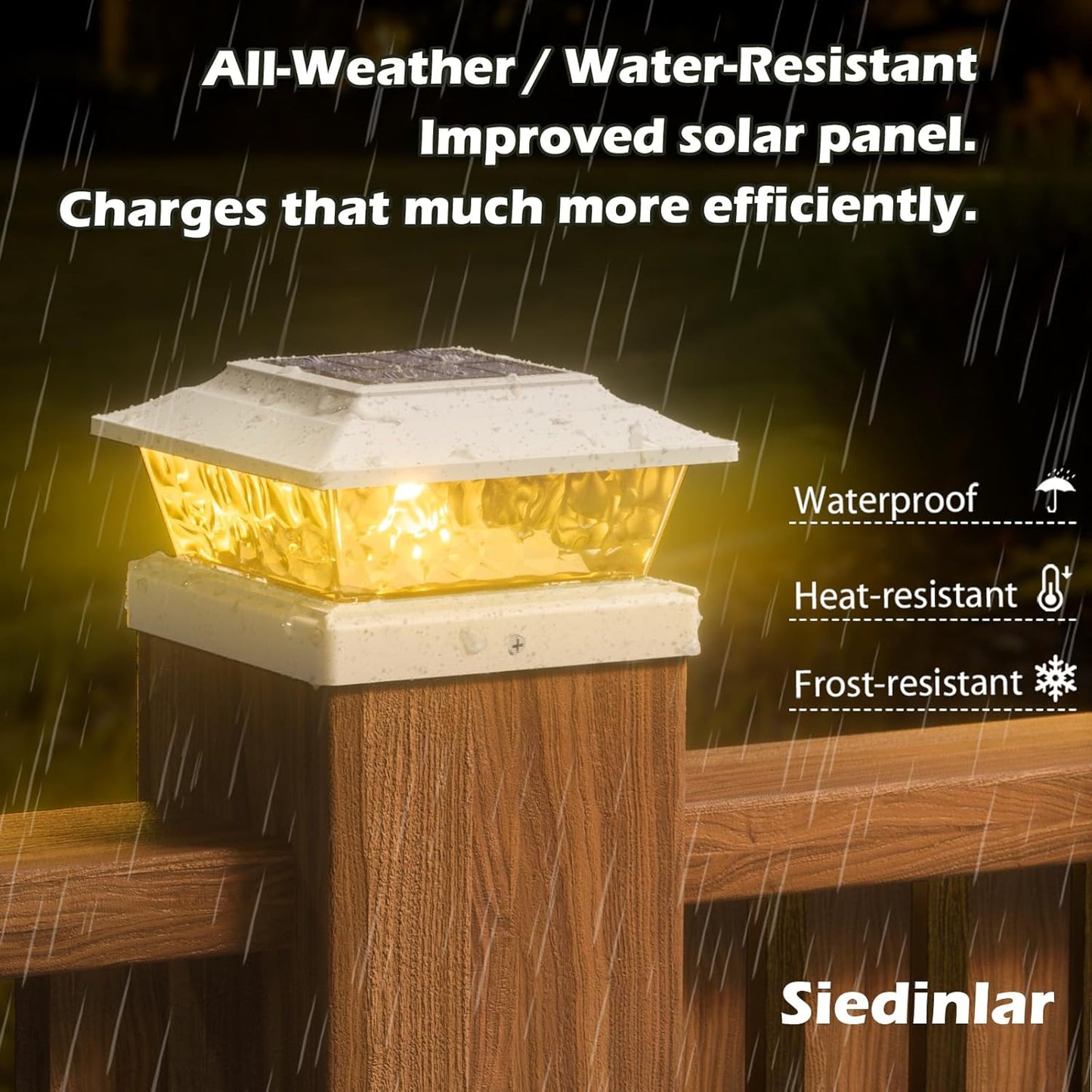 SIEDiNLAR Solar Post Lights Outdoor 12 LEDs 4 Modes Post Cap Light for 4x4 5x5 6x6 Wooden Vinyl Fence Deck Posts Garden Patio Decor, Warm/Cool White Dynamic Lighting (White)