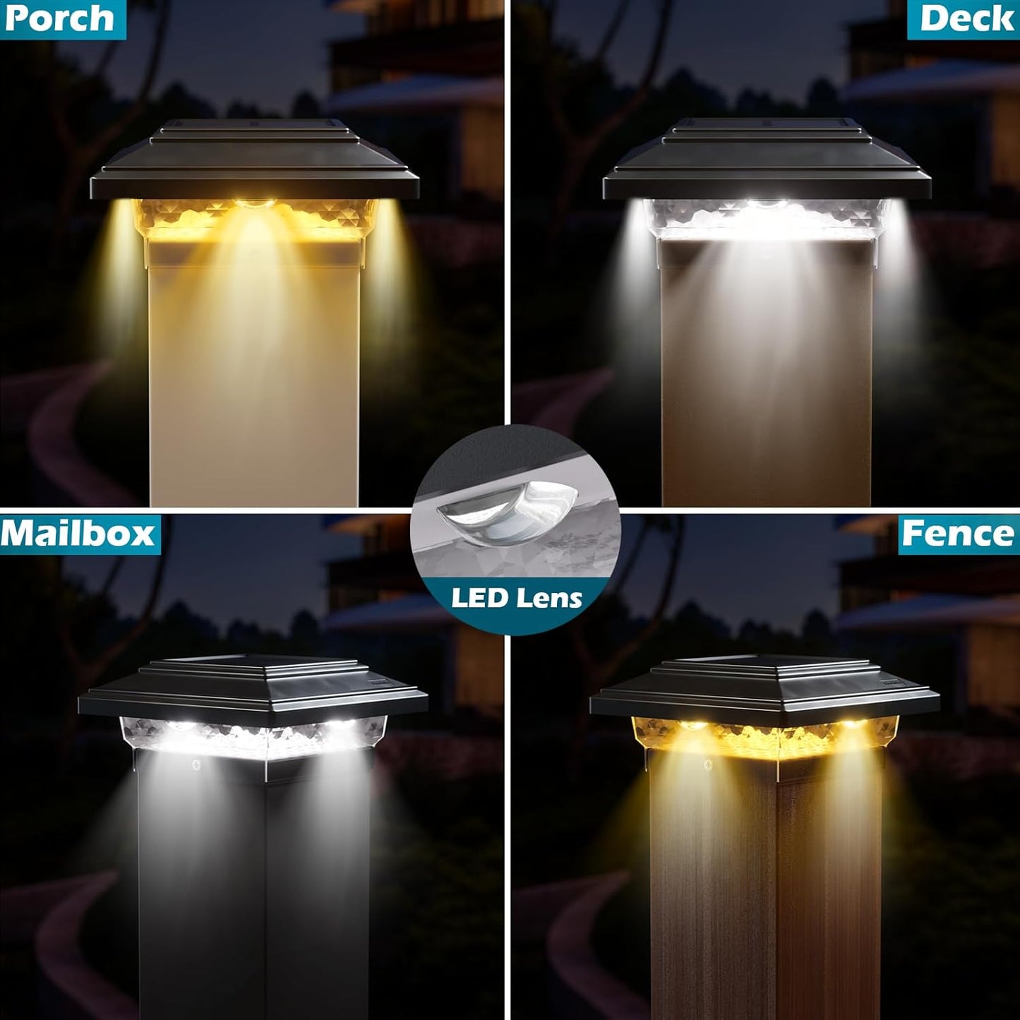 SIEDiNLAR 4x4 Solar Post Lights 50 Lumens 2 Modes, Post Caps Light Outdoor Waterproof for 4x4 Wooden Vinyl Posts, Deck Fence Garden Patio Decor, Warm/White Lighting (Black)