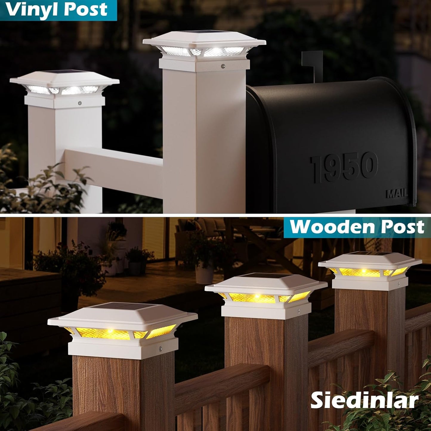 SIEDiNLAR 4x4 Solar Post Cap Lights 16 LEDs 2 Modes 3.5x3.5 4x4 Vinyl Wooden Post Light Waterproof Outdoor for Fence Deck Patio Garden Decor, Warm/Cool White (White)