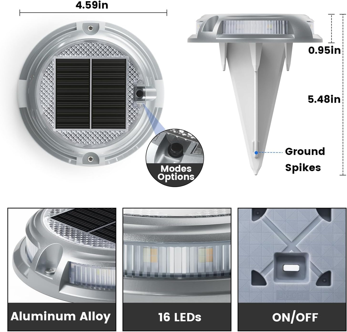 SIEDiNLAR Solar Driveway Lights Outdoor 16 LEDs 9 Modes, Dock Markers Deck Lights Waterproof Warning for Pathway Driveway Walkway Ground Step Yard Garden, RGB