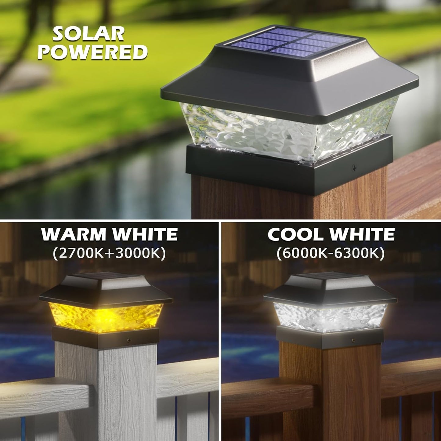 SIEDiNLAR 4x4 Solar Post Cap Lights 2 Modes Metal Deck Fence Post Light Waterproof Outdoor for 3.5x3.5 4x4 Vinyl Wooden Posts Garden Patio Decor, Warm/Cool White (Black)