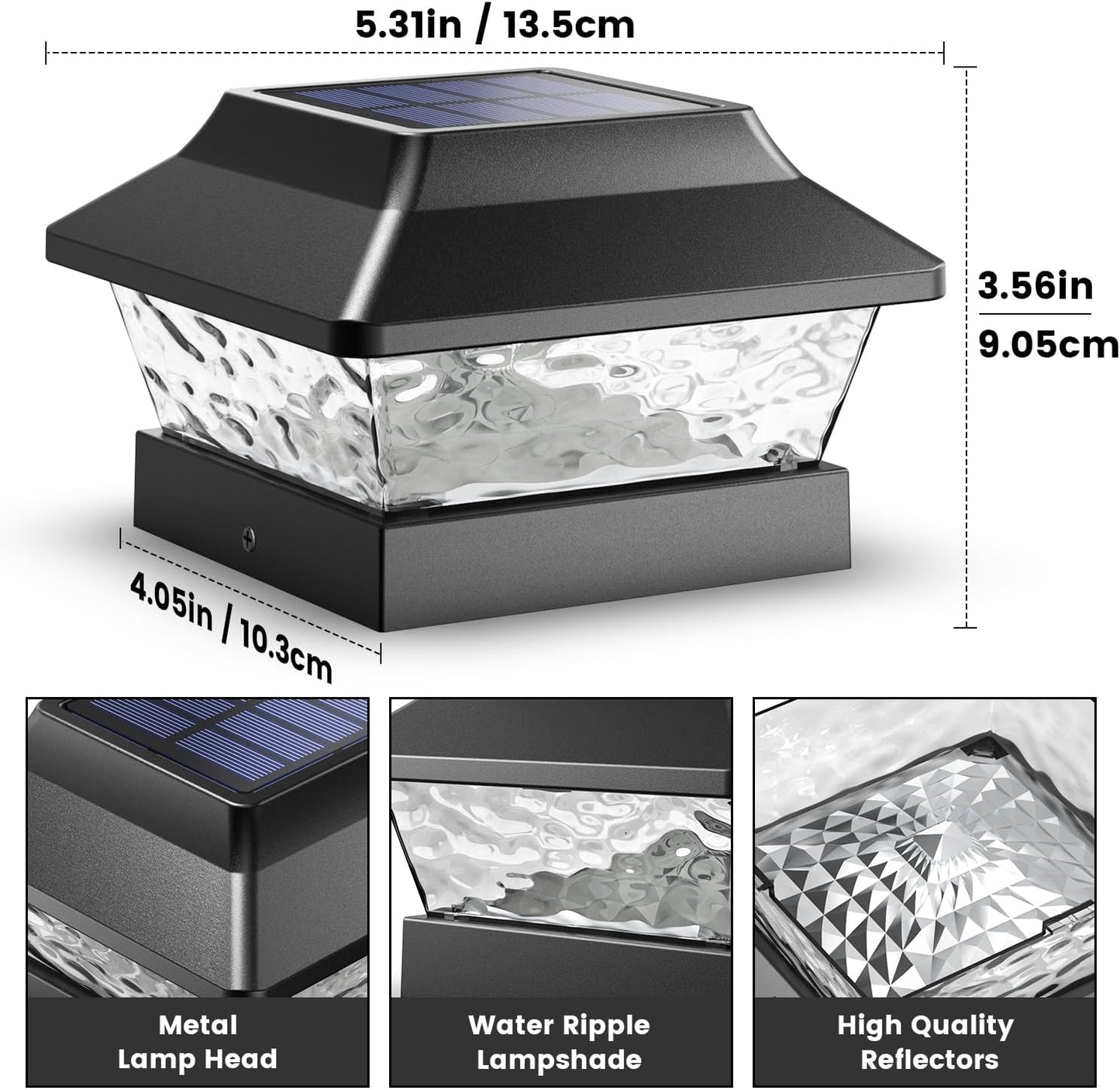 SIEDiNLAR 4x4 Solar Post Cap Lights 2 Modes Metal Deck Fence Post Light Waterproof Outdoor for 3.5x3.5 4x4 Vinyl Wooden Posts Garden Patio Decor, Warm/Cool White (Black)