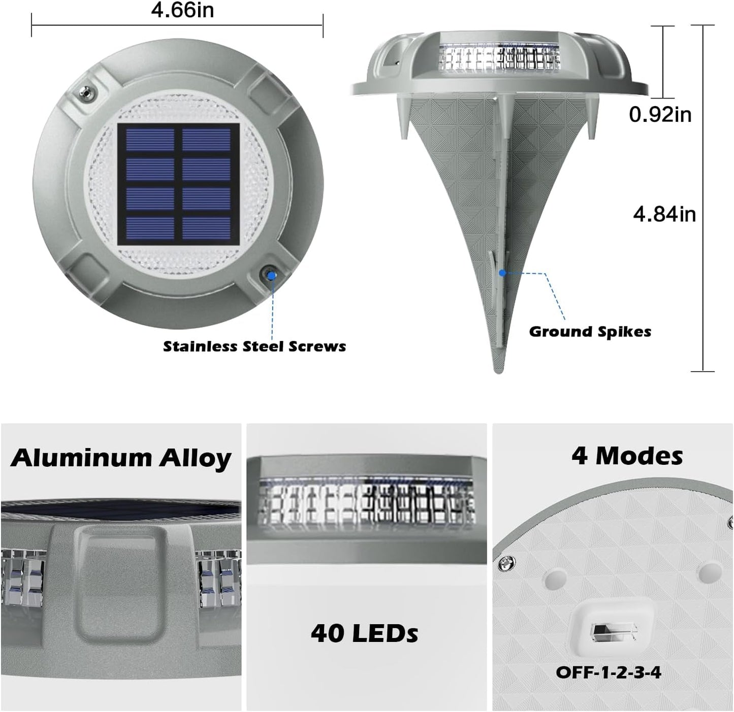 SIEDiNLAR Solar Driveway Lights Outdoor 4 Modes 40 LEDs Deck Driveway Markers Marine Dock Light Waterproof for Garden Ground Walkway Pathway Step Yard, White/Warm Dynamic Lighting