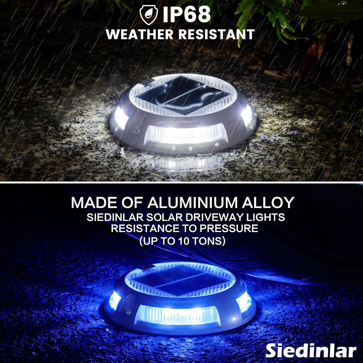 SIEDiNLAR Solar Driveway Lights Outdoor 16 LEDs 9 Modes, Dock Markers Deck Lights Waterproof Warning for Pathway Driveway Walkway Ground Step Yard Garden, RGB