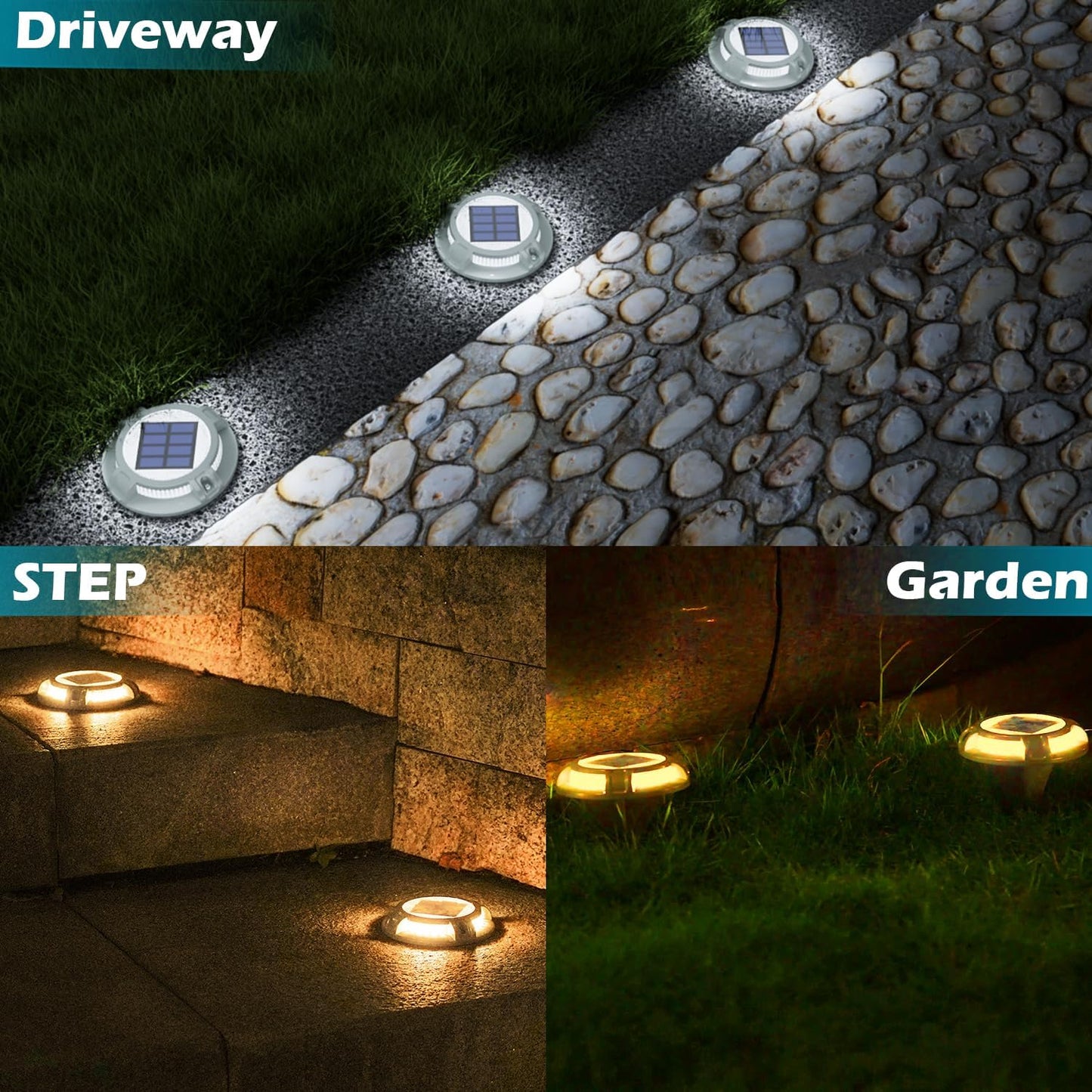 SIEDiNLAR Solar Driveway Lights Outdoor 4 Modes 40 LEDs Deck Driveway Markers Marine Dock Light Waterproof for Garden Ground Walkway Pathway Step Yard, White/Warm Dynamic Lighting
