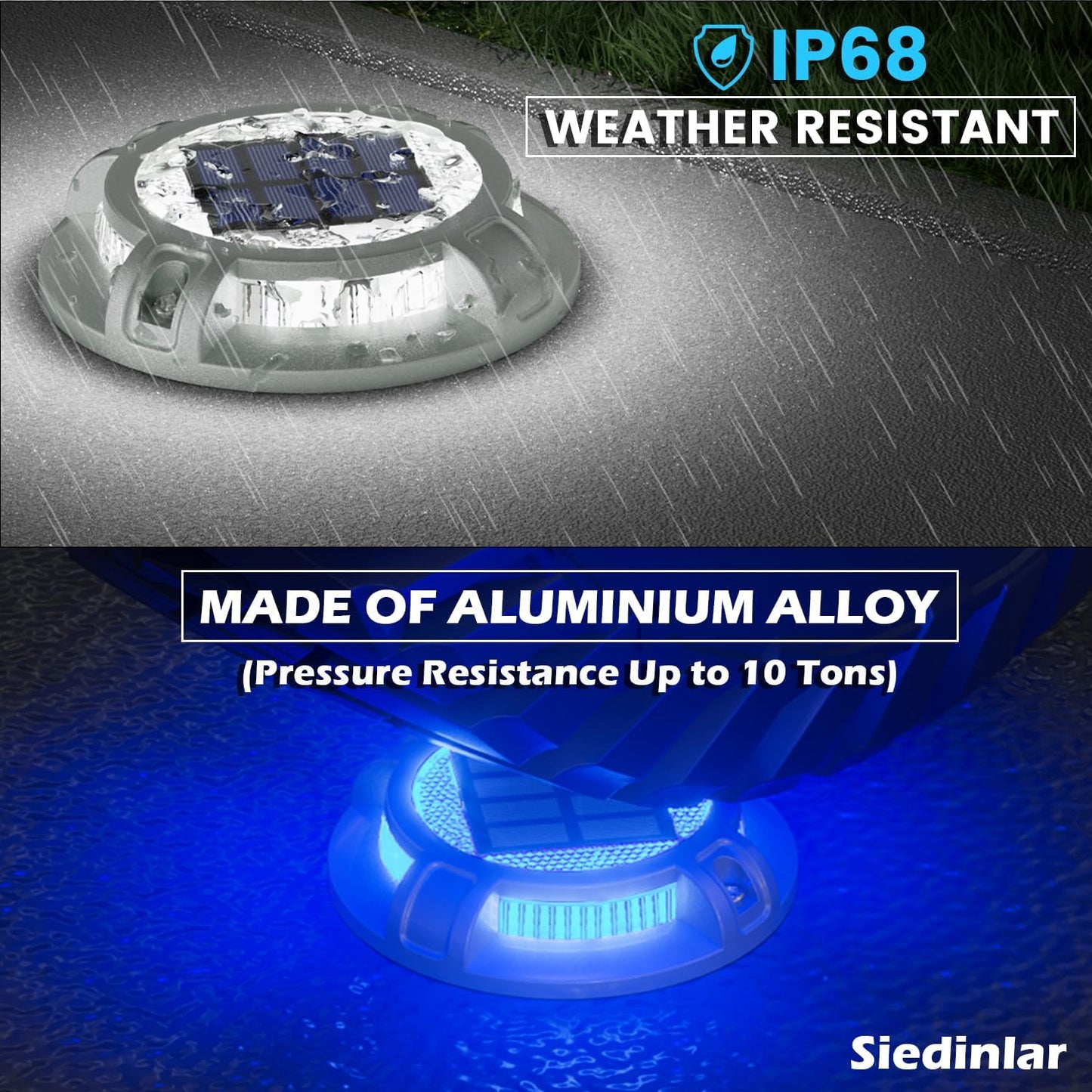 SIEDiNLAR Solar Driveway Lights Outdoor 4 Modes 40 LEDs Marine Dock Light Deck Driveway Markers Waterproof for Garden Step Ground Walkway Pathway Yard, Blue/White Dynamic Lighting