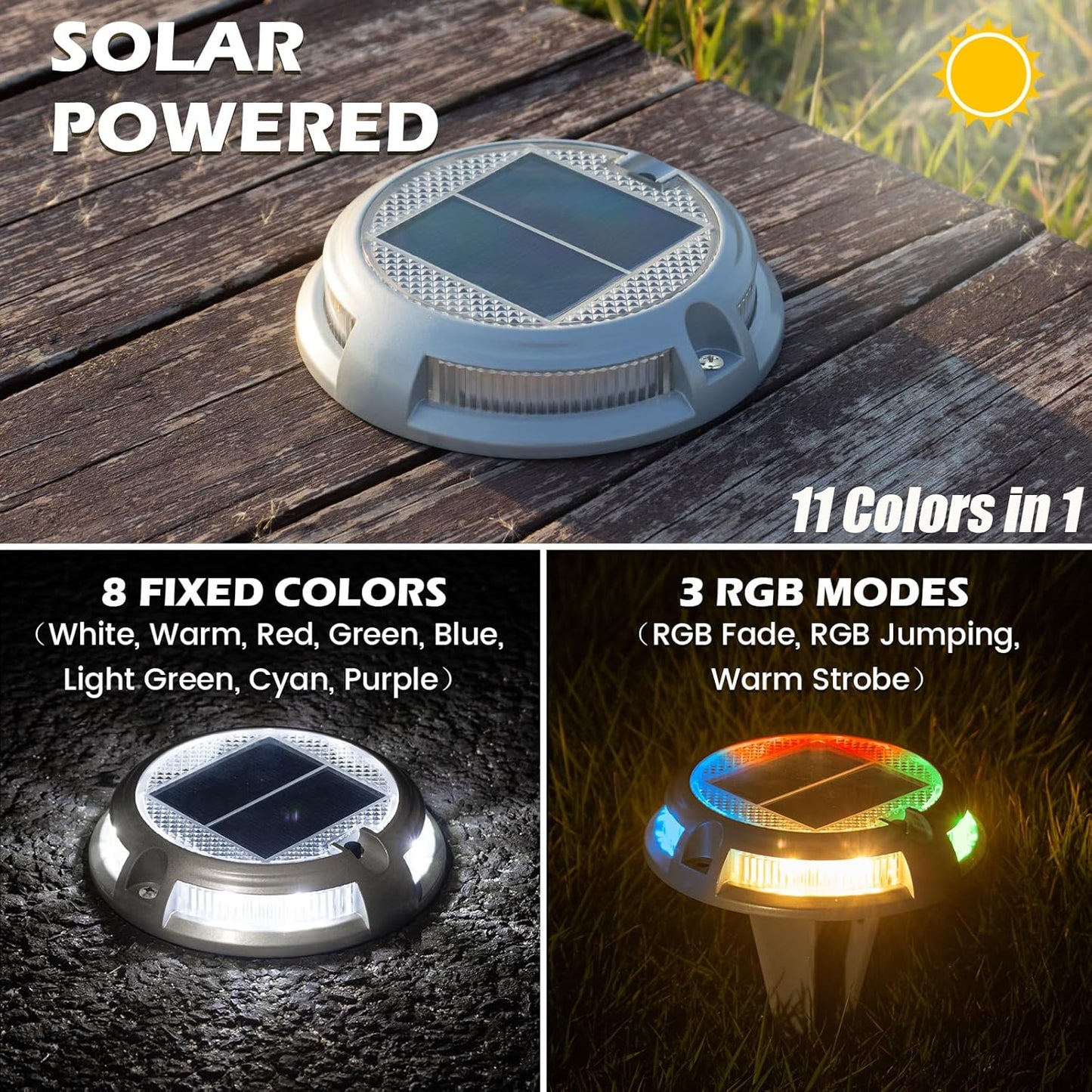 SIEDiNLAR Solar Driveway Lights Outdoor 16 LEDs 9 Modes, Dock Markers Deck Lights Waterproof Warning for Pathway Driveway Walkway Ground Step Yard Garden, RGB