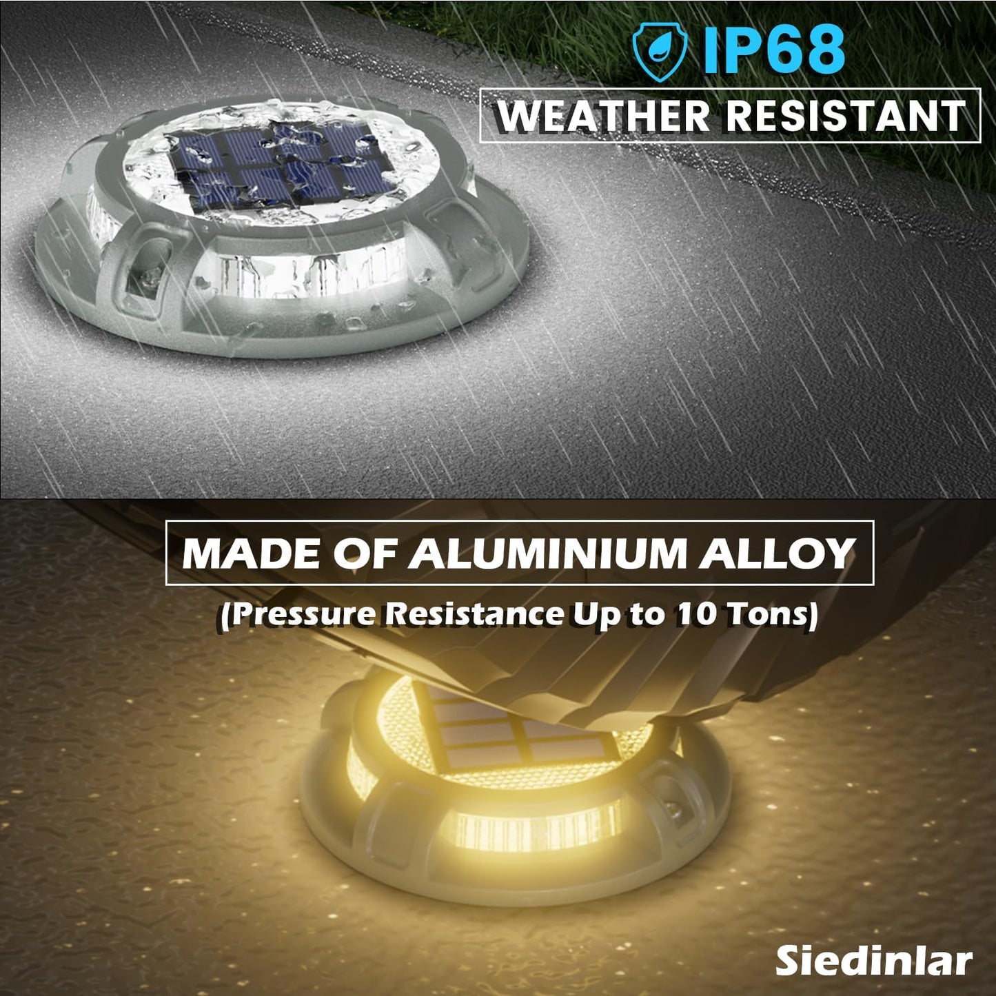 SIEDiNLAR Solar Driveway Lights Outdoor 4 Modes 40 LEDs Deck Driveway Markers Marine Dock Light Waterproof for Garden Ground Walkway Pathway Step Yard, White/Warm Dynamic Lighting