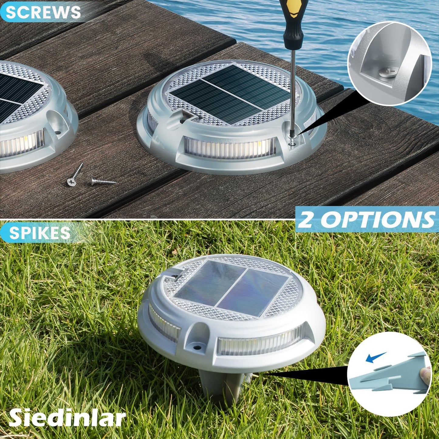 SIEDiNLAR Solar Driveway Lights Outdoor 16 LEDs 9 Modes, Dock Markers Deck Lights Waterproof Warning for Pathway Driveway Walkway Ground Step Yard Garden, RGB