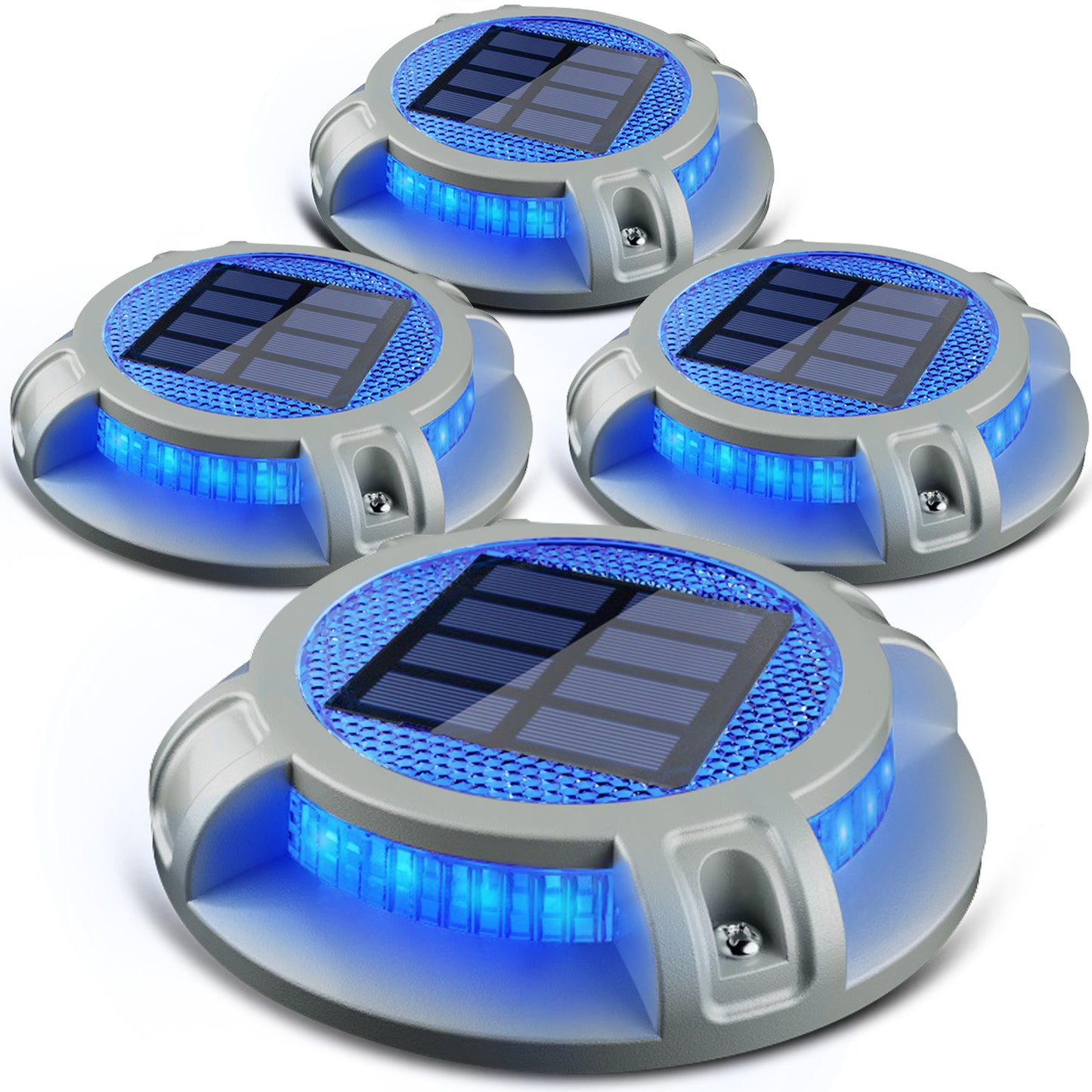 SIEDiNLAR Solar Driveway Lights Outdoor 4 Modes 40 LEDs Marine Dock Light Deck Driveway Markers Waterproof for Garden Step Ground Walkway Pathway Yard, Blue/White Dynamic Lighting