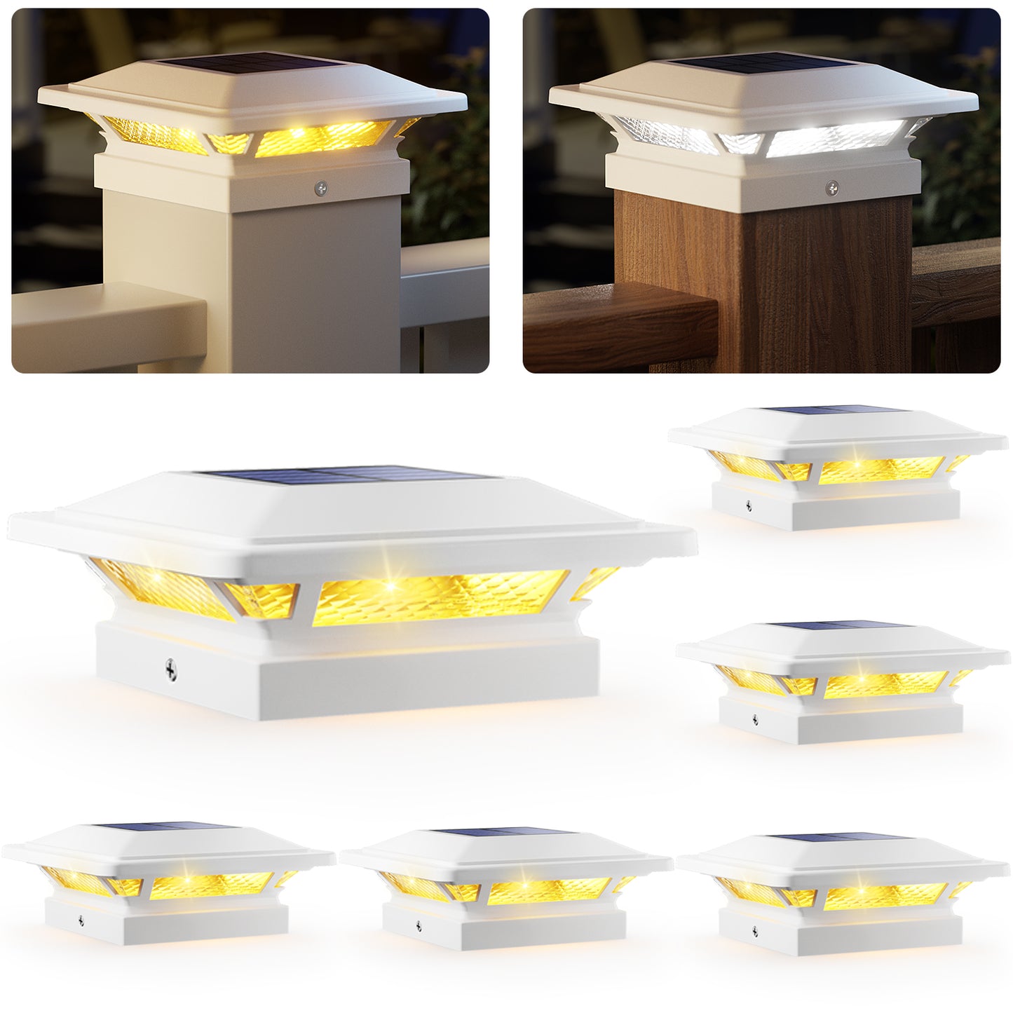 SIEDiNLAR 4x4 Solar Post Cap Lights 16 LEDs 2 Modes 3.5x3.5 4x4 Vinyl Wooden Post Light Waterproof Outdoor for Fence Deck Patio Garden Decor, Warm/Cool White (White)