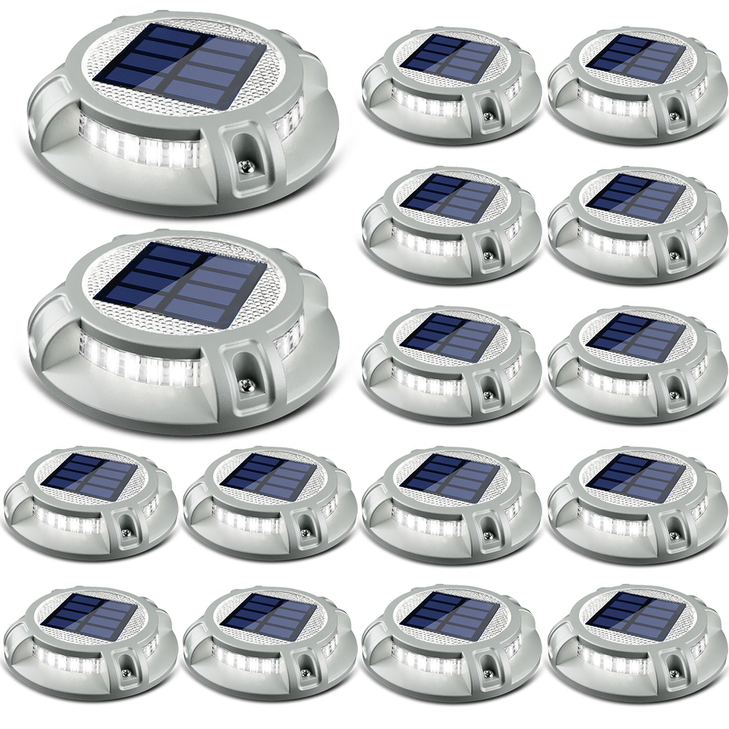 SIEDiNLAR Solar Driveway Lights Outdoor 4 Modes 40 LEDs Deck Driveway Markers Marine Dock Light Waterproof for Garden Ground Walkway Pathway Step Yard, White/Warm Dynamic Lighting