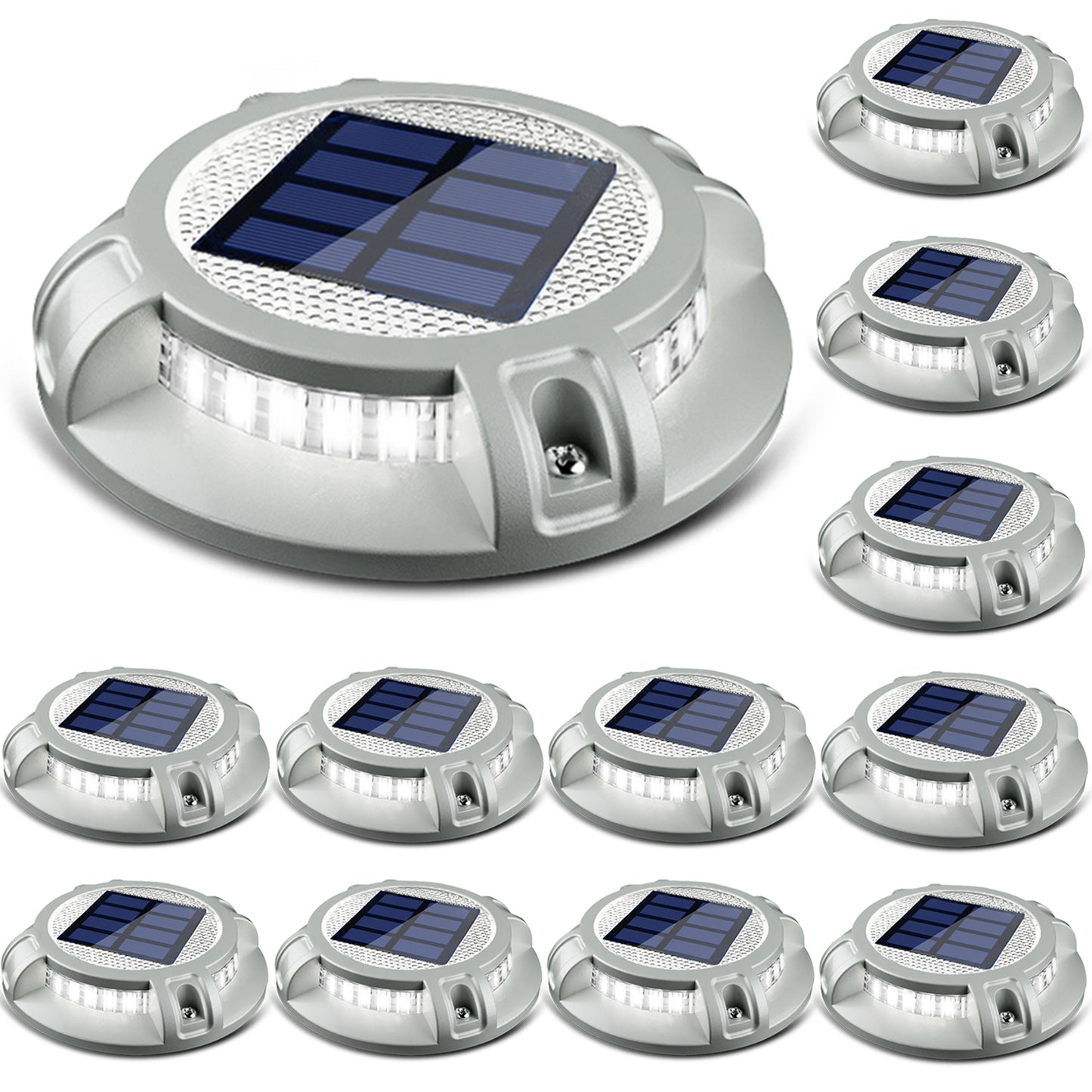 SIEDiNLAR Solar Driveway Lights Outdoor 4 Modes 40 LEDs Deck Driveway Markers Marine Dock Light Waterproof for Garden Ground Walkway Pathway Step Yard, White/Warm Dynamic Lighting