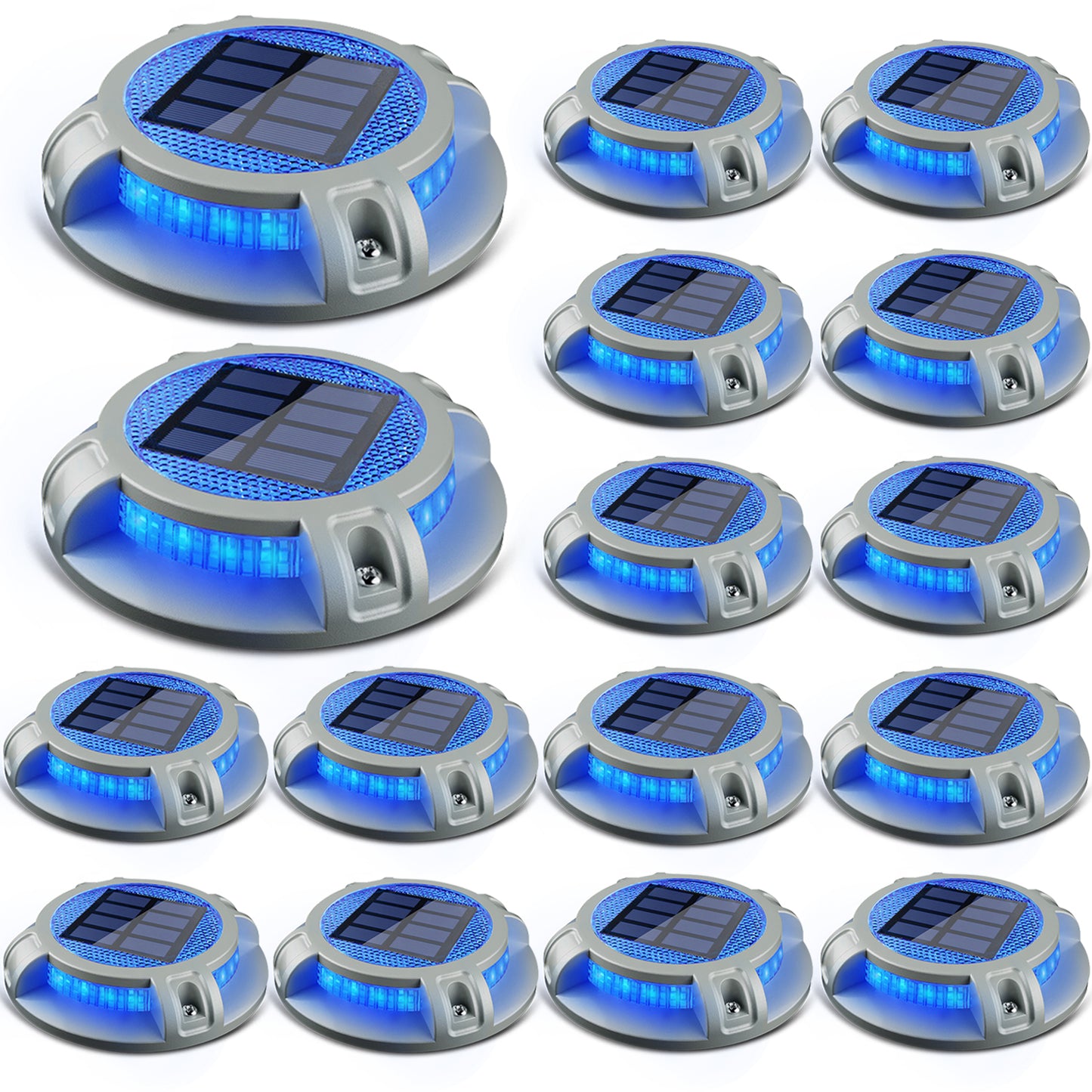 SIEDiNLAR Solar Driveway Lights Outdoor 4 Modes 40 LEDs Marine Dock Light Deck Driveway Markers Waterproof for Garden Step Ground Walkway Pathway Yard, Blue/White Dynamic Lighting