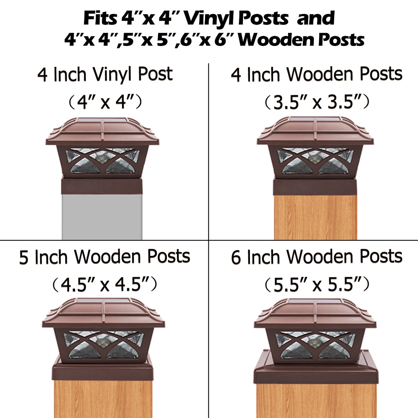 Siedinlar SD012Z Solar Post Cap Lights Outdoor Glass 2 Color Modes 8 LEDs for 4x4 5x5 6x6 Posts Deck Fence Patio Decoration Warm White & Cool White Lighting Brown (4 Pack)