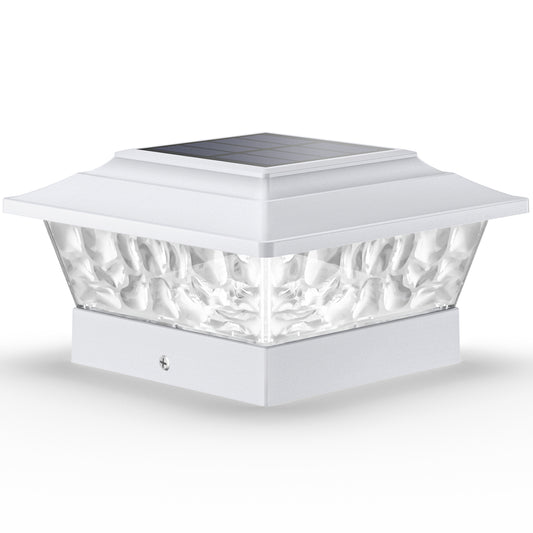 SIEDiNLAR Solar Post Lights Outdoor 12 LEDs 4 Modes Post Cap Light for 4x4 5x5 6x6 Wooden Vinyl Fence Deck Posts Garden Patio Decor, Warm/Cool White Dynamic Lighting (White)