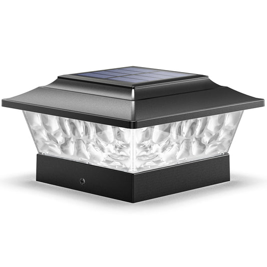SIEDiNLAR Solar Post Lights Outdoor 12 LEDs 4 Modes Post Cap Light for 4x4 5x5 6x6 Wooden Vinyl Deck Fence Posts Garden Patio Decor, Warm/Cool White Dynamic Lighting (Black)
