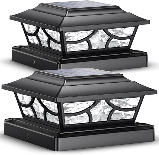 SIEDiNLAR SD0117B Solar Post Lights Outdoor 4 Modes Deck Fence Post Cap Light for 4x4 5x5 6x6 Wooden Vinyl Posts Patio Garden Decor, Warm White & Cool White Dynamic Lighting Black
