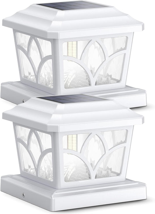 SIEDiNLAR SD0118W Solar Post Cap Lights Outdoor 4 Modes 40 LEDs Aluminum Glass Deck Post Light for 4x4 5x5 6x6 Wooden Vinyl Posts Fence Patio Decor, Warm White & Cool White Dynamic Lighting White