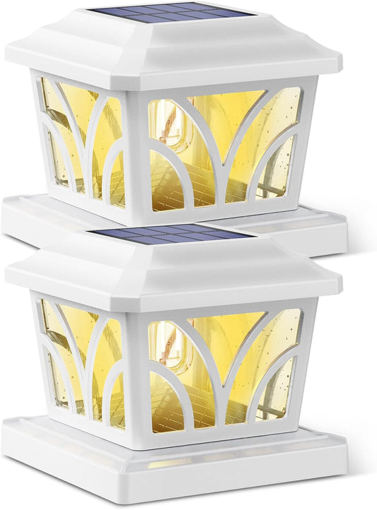 SIEDiNLAR SD026W Solar Post Cap Lights Outdoor, Aluminum Glass 2 Modes Fence Post Caps for 4x4 5x5 6x6 Vinyl Wooden Posts Patio Deck Fence Decor, Warm White & Cool White Lighting 2 Pack