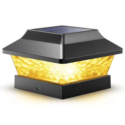 SIEDiNLAR 4x4 Solar Post Cap Lights 2 Modes Metal Deck Fence Post Light Waterproof Outdoor for 3.5x3.5 4x4 Vinyl Wooden Posts Garden Patio Decor, Warm/Cool White (Black)