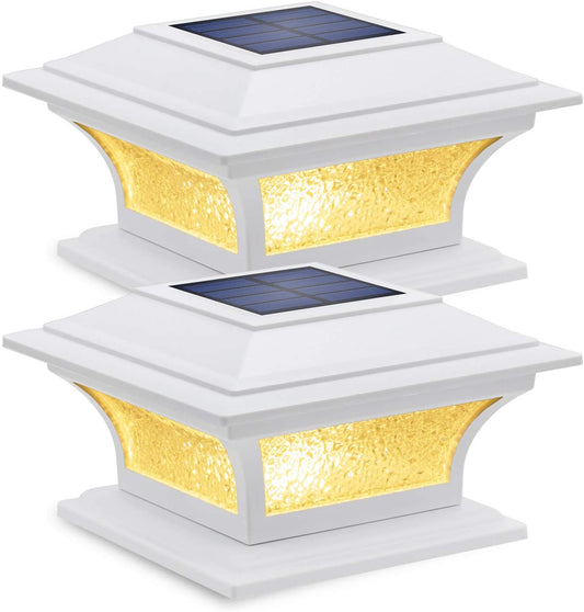 Siedinlar SD0313W Solar Post Lights Outdoor Glass LED Fence Cap Light 2 Modes for 4x4 5x5 6x6 Posts Patio Deck Garden Decoration Warm White/Cool White Lighting White (2 Pack)