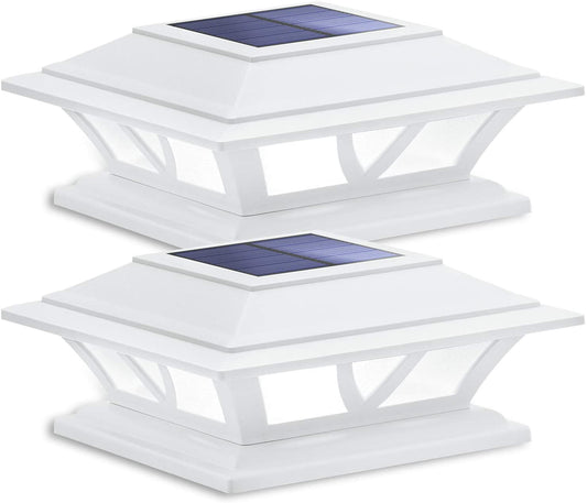 Siedinlar SD0116W Solar Post Lights Outdoor 2 Modes LED Fence Deck Cap Light for 4x4 5x5 6x6 Posts Garden Patio Decoration Warm White/Cool White Lighting White (2 Pack)