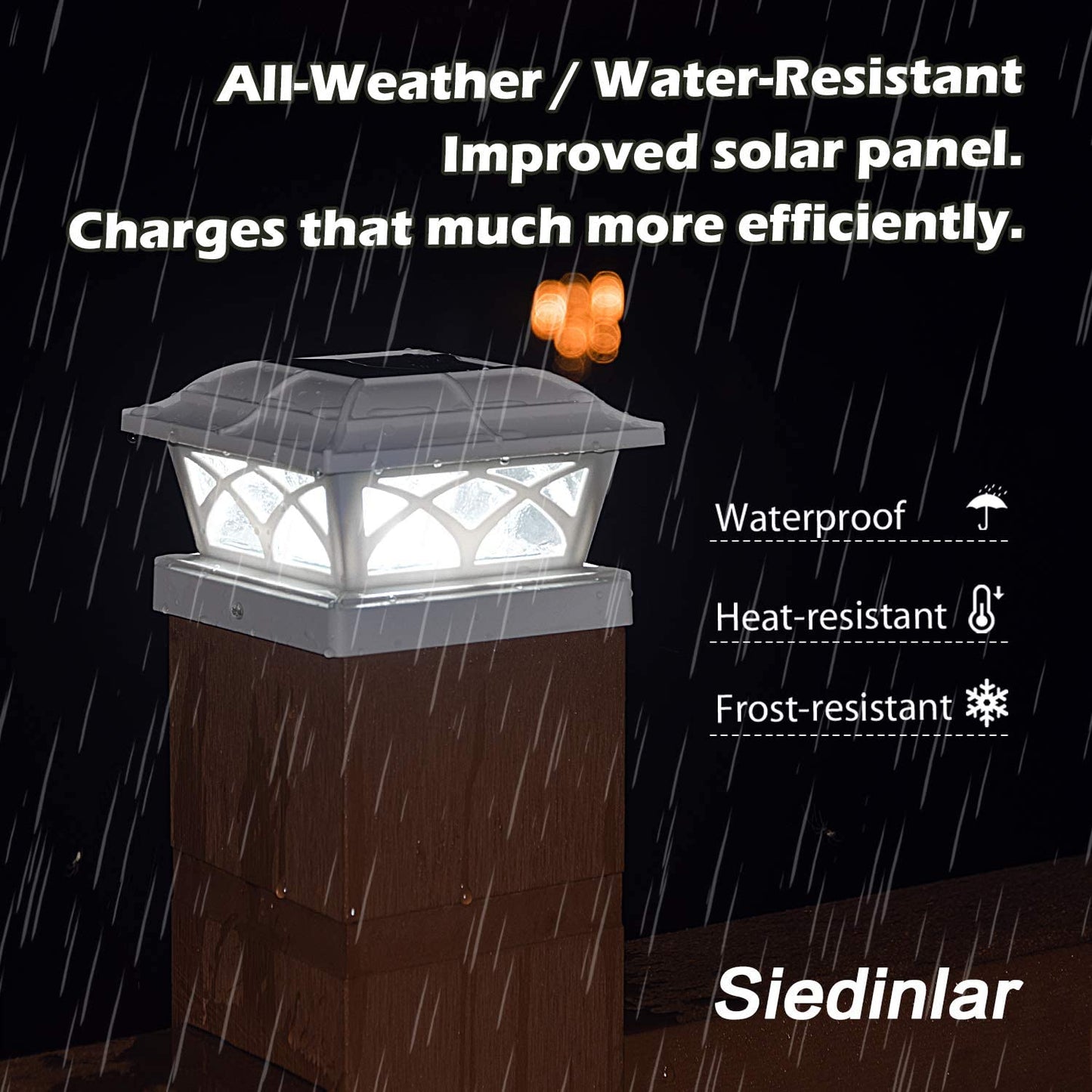 Siedinlar SD012W Solar Post Cap Lights Outdoor Glass 2 Modes 8 LEDs for 4x4 5x5 6x6 Wooden Posts Fence Deck Patio Decoration Warm White/Cool White Lighting White (2 Pack)