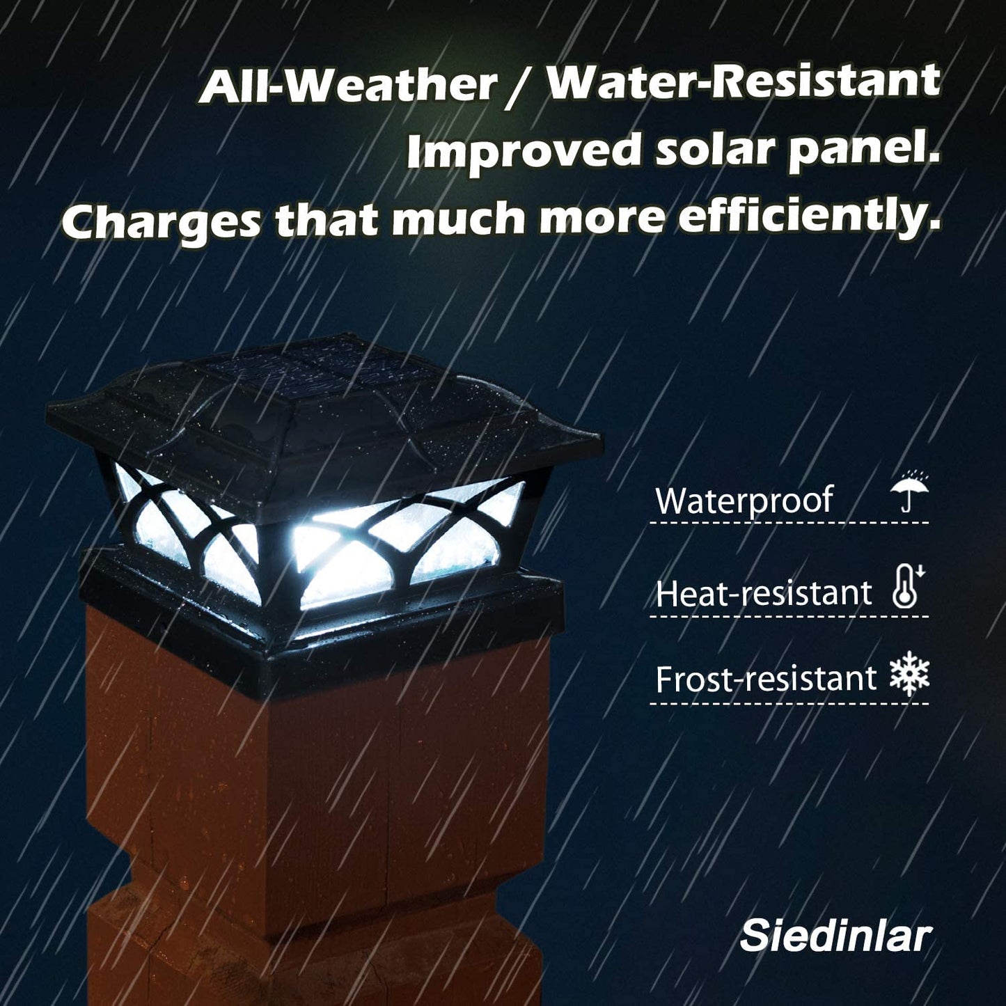 Siedinlar SD012B 4Pack Solar Post Cap Lights Outdoor Glass 2 Color Modes 8 LEDs Warm White & Cool White Lighting Waterproof for 4x4 5x5 6x6 Posts（Black）