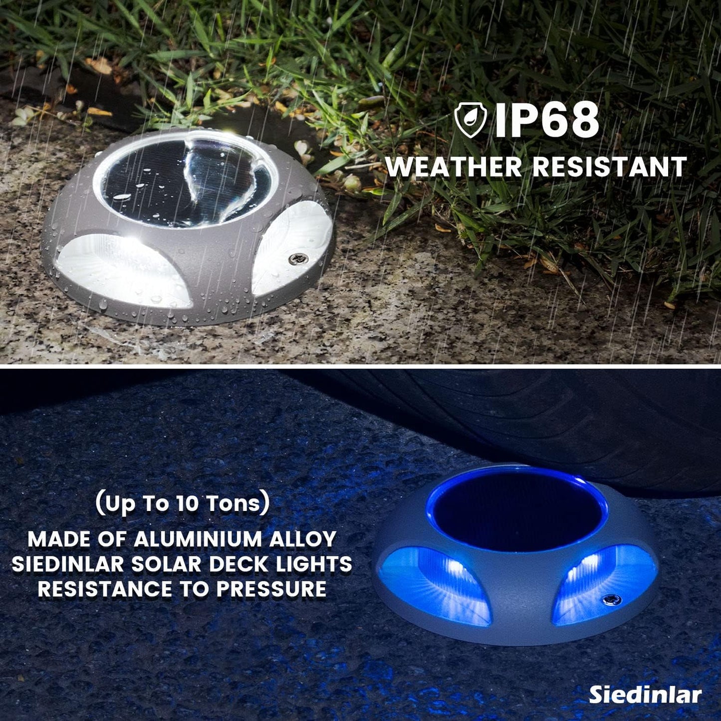 SIEDiNLAR Solar Deck Lights Outdoor LED Driveway Markers Dock Light Marine Waterproof Wireless 2 Colors in 1 for Pathway Walkway Step Stair Sidewalk Yard 12 Pack (Cool White/Blue)